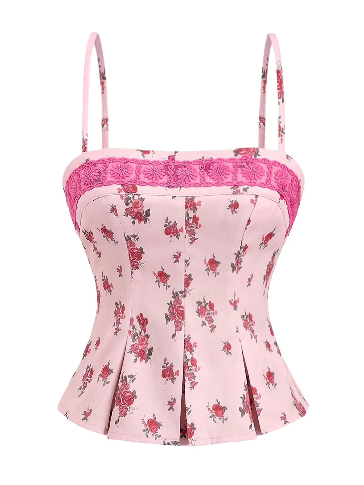 Pink 1960s Floral Lace Patchwork Pleated Camisole - Image 2