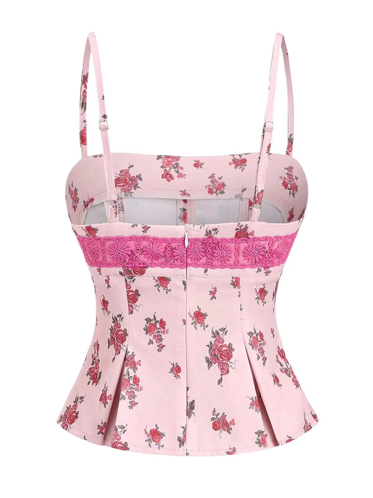Pink 1960s Floral Lace Patchwork Pleated Camisole - Image 3