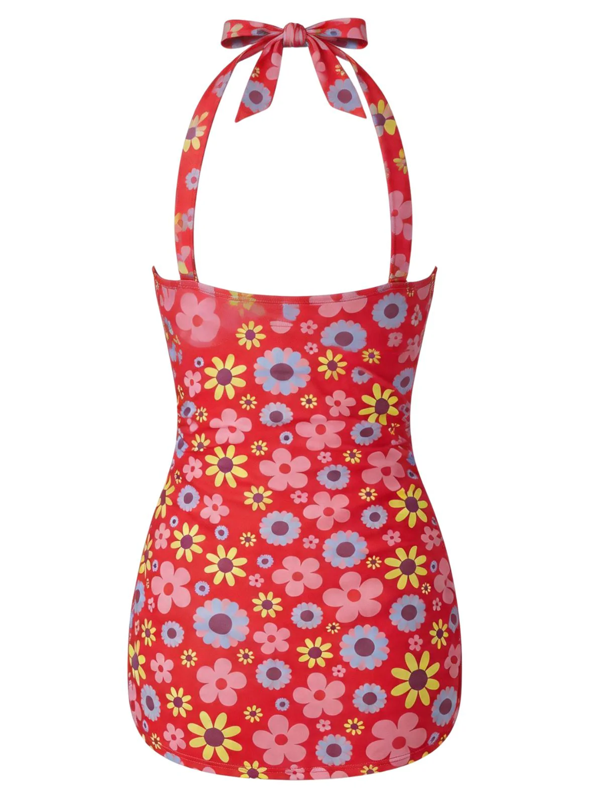 [Pre-Sale] Pink 1960s Floral Print Halter One-Piece Swimsuit - Image 3