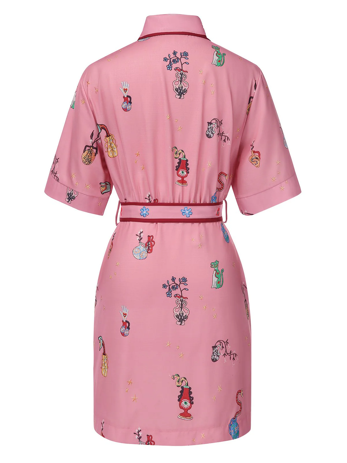 Pink 1960s Floral Print Lapel Belted Dress - Image 2