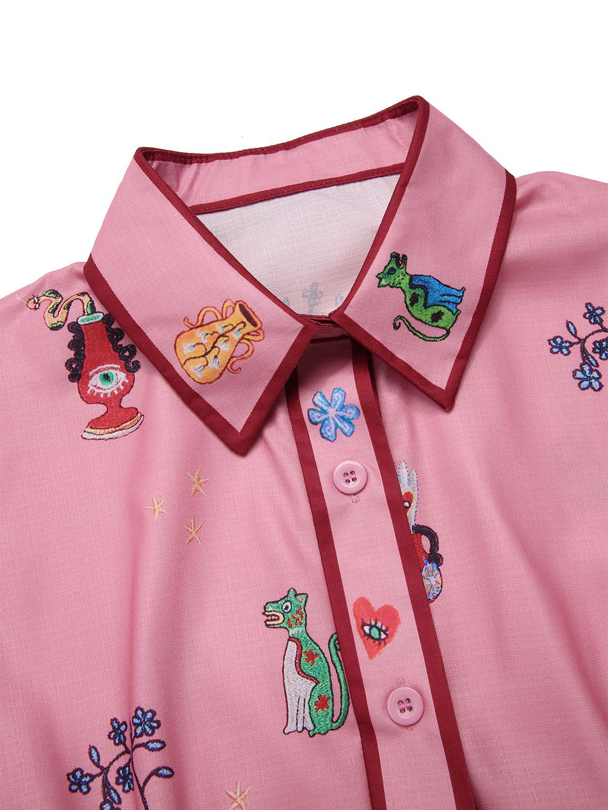 Pink 1960s Floral Print Lapel Belted Dress - Image 3