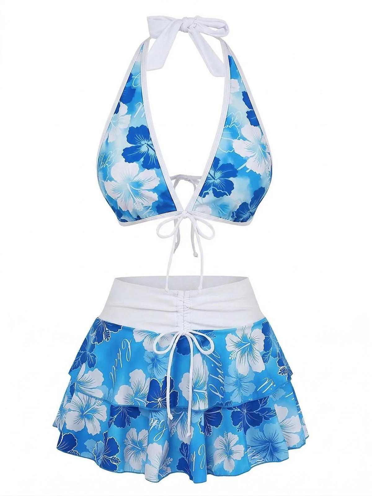 [Pre-Sale] Pink Strawberry 1960s Floral Print Tie-Front Layered Bikini Set - Image 11