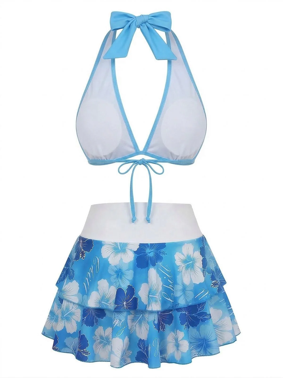 [Pre-Sale] Pink Strawberry 1960s Floral Print Tie-Front Layered Bikini Set - Image 12