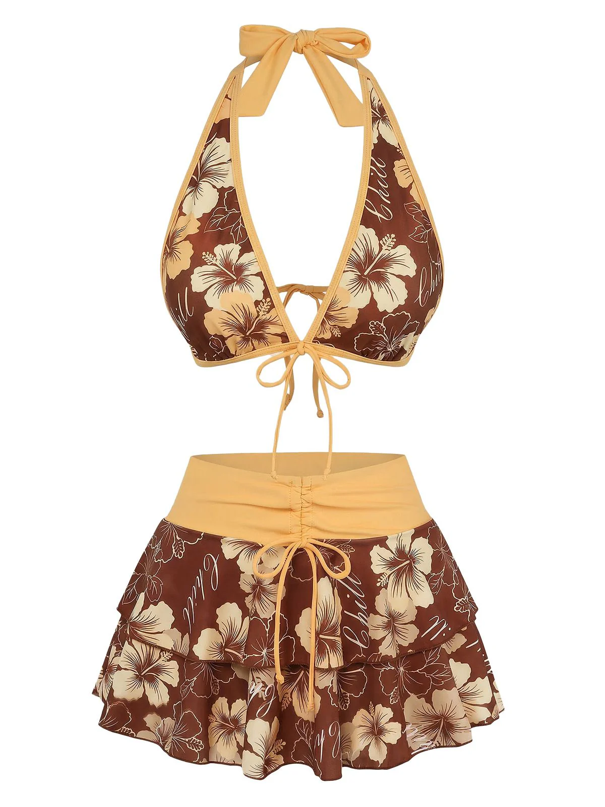 [Pre-Sale] Pink Strawberry 1960s Floral Print Tie-Front Layered Bikini Set - Image 13