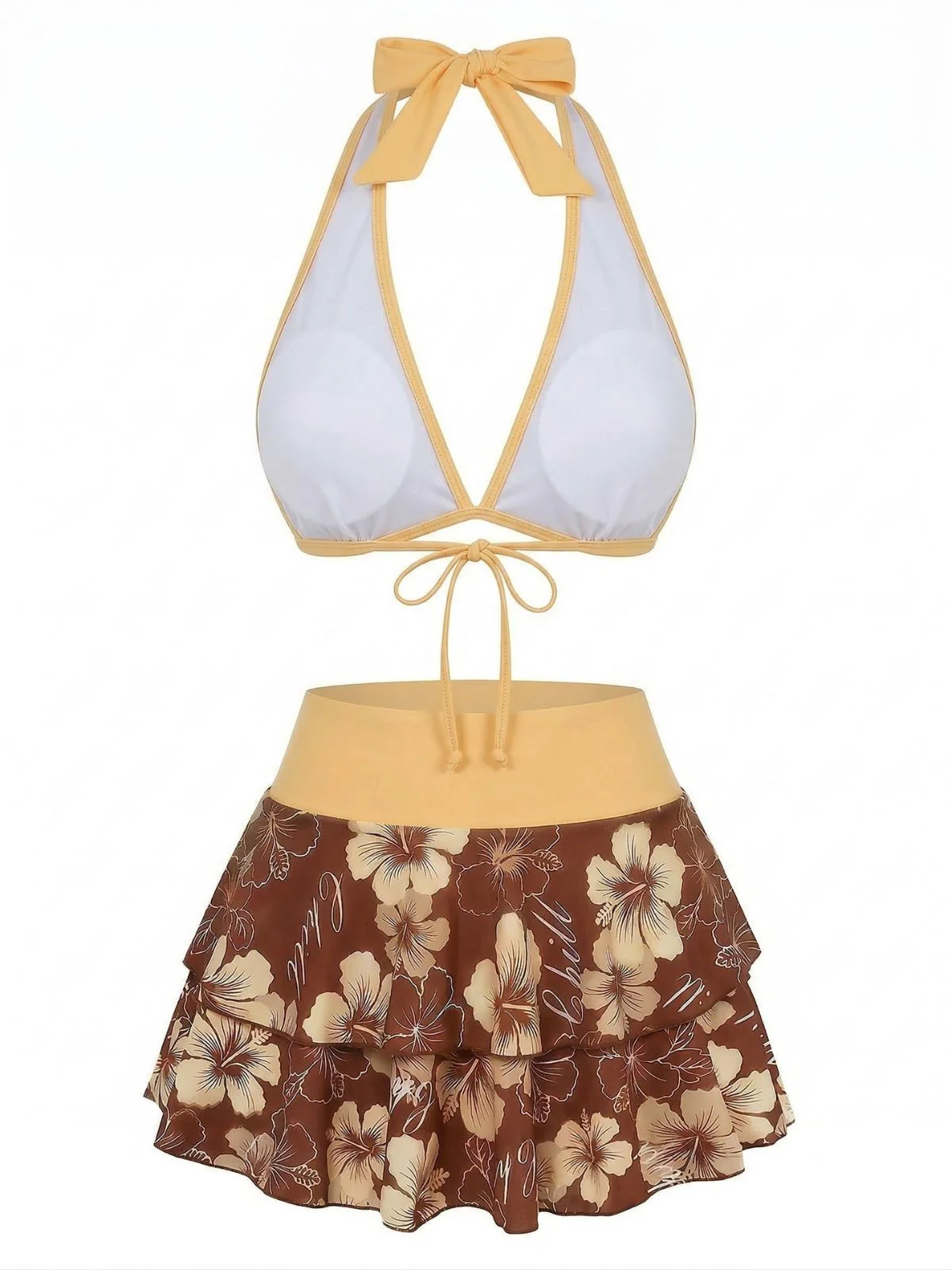 [Pre-Sale] Pink Strawberry 1960s Floral Print Tie-Front Layered Bikini Set - Image 14
