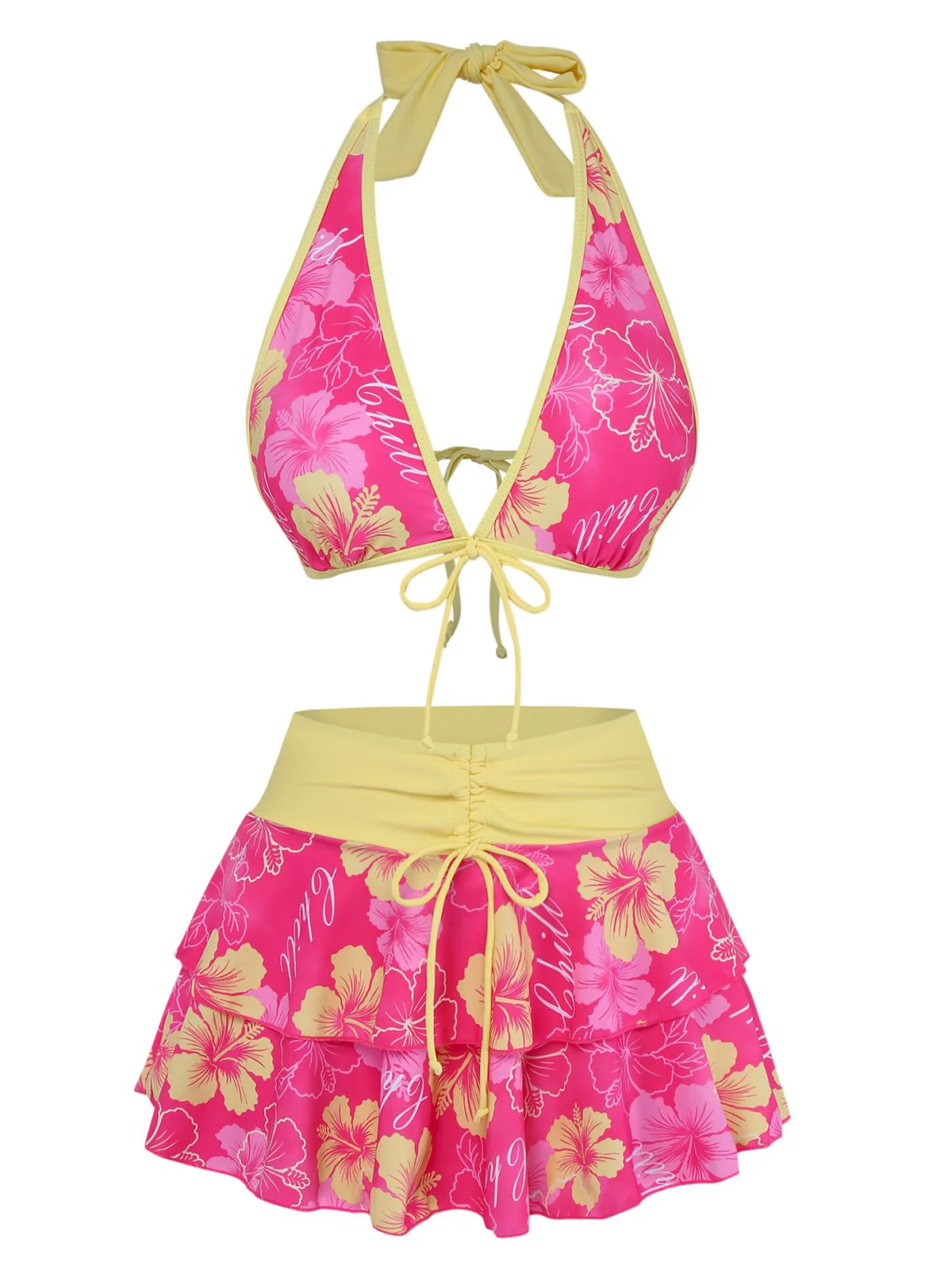 [Pre-Sale] Pink Strawberry 1960s Floral Print Tie-Front Layered Bikini Set - Image 5