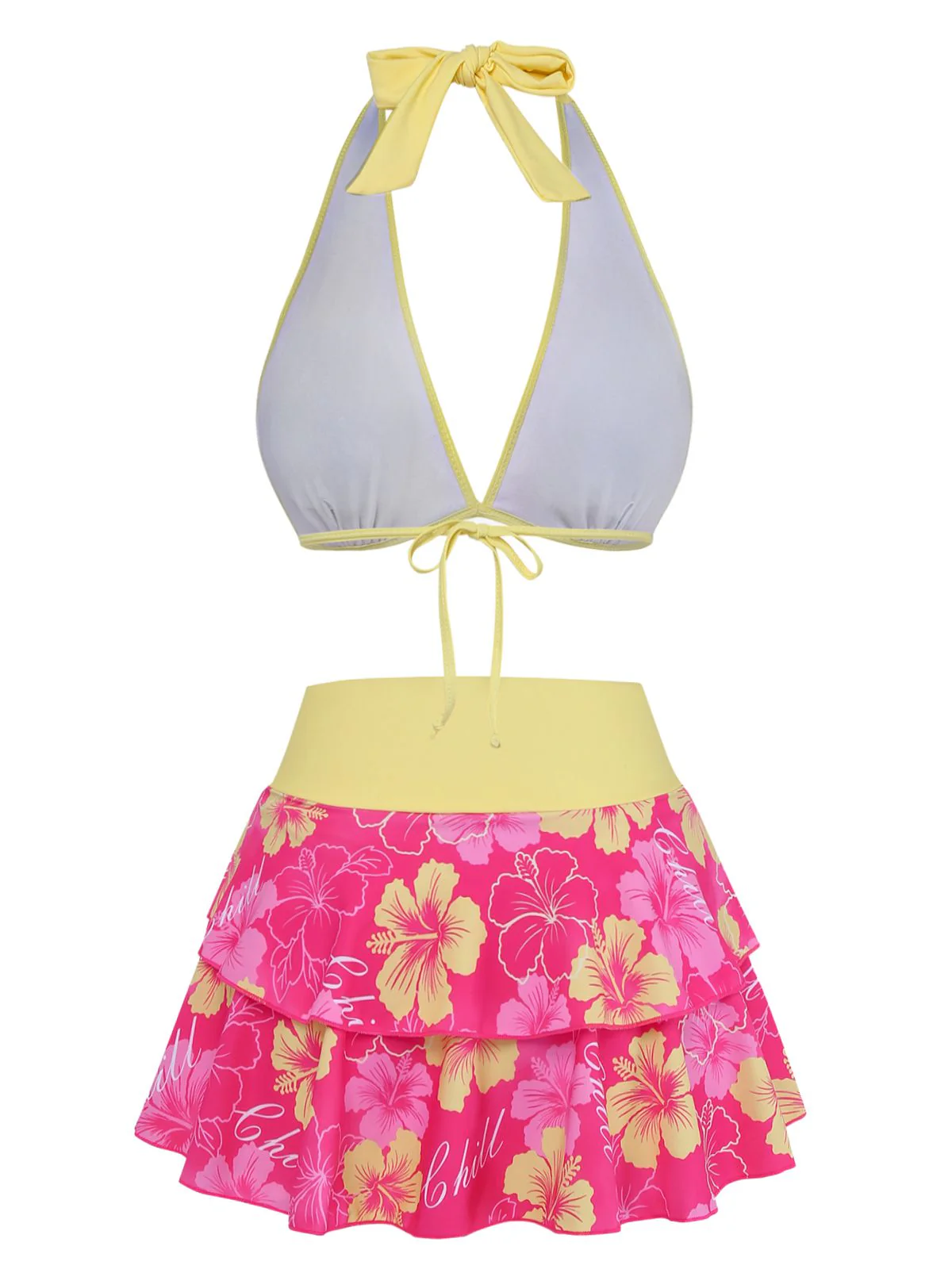 [Pre-Sale] Pink Strawberry 1960s Floral Print Tie-Front Layered Bikini Set - Image 6