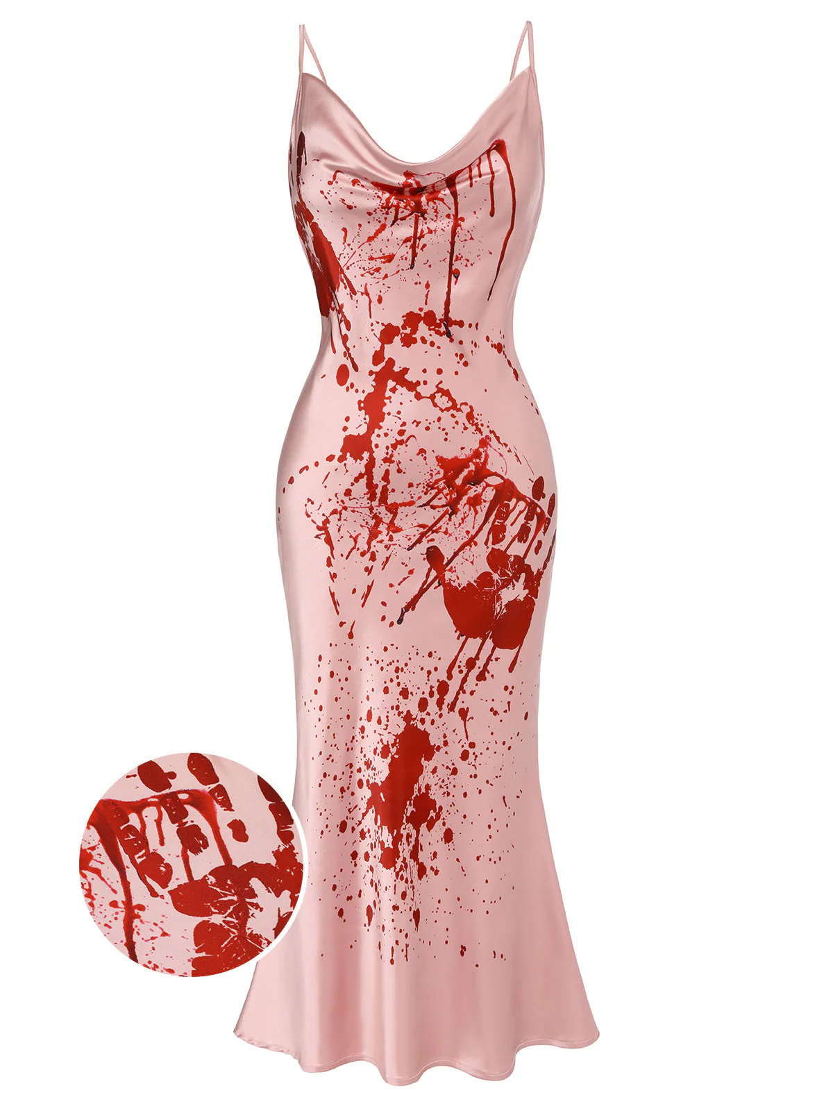 Pink 1930s Halloween Blood Fishtail Dress - Image 3