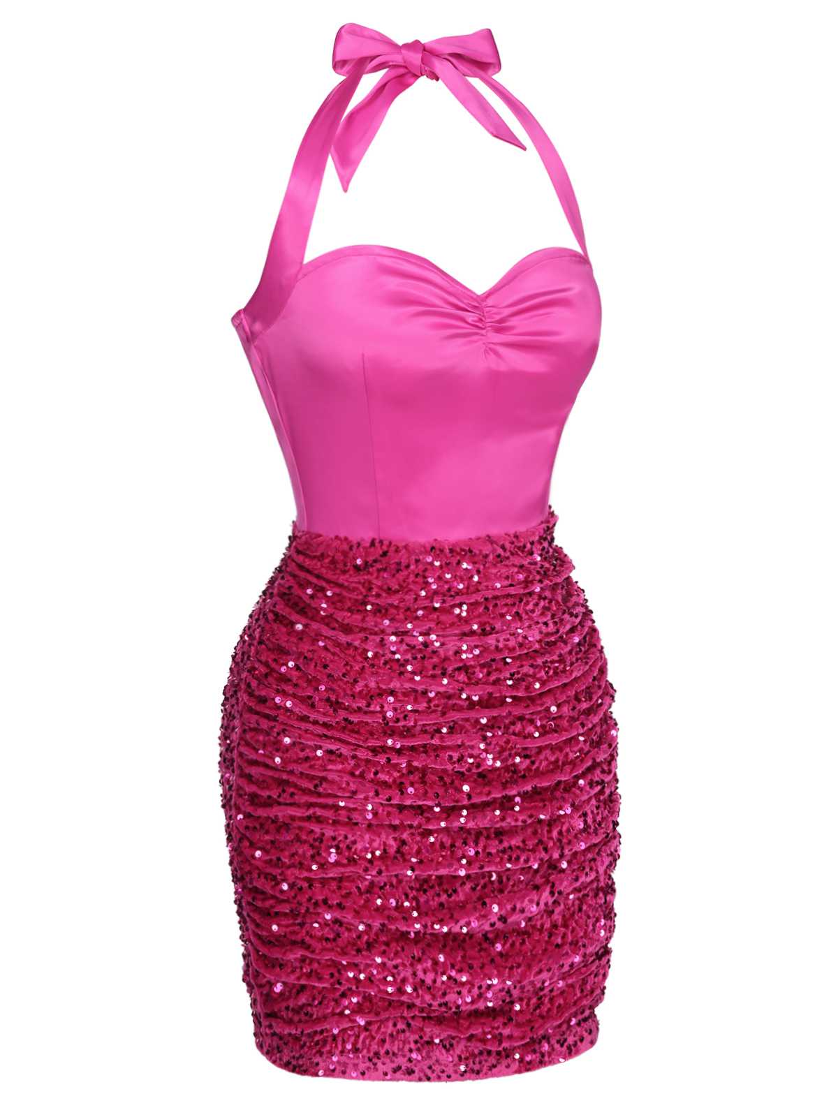 Pink 1960s Halter Sequined Wrap Dress - Image 3