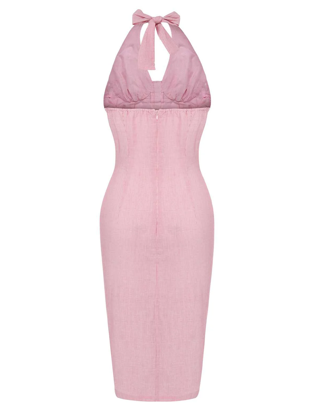 Pink 1960s Halter Stripes Slit Dress - Image 6