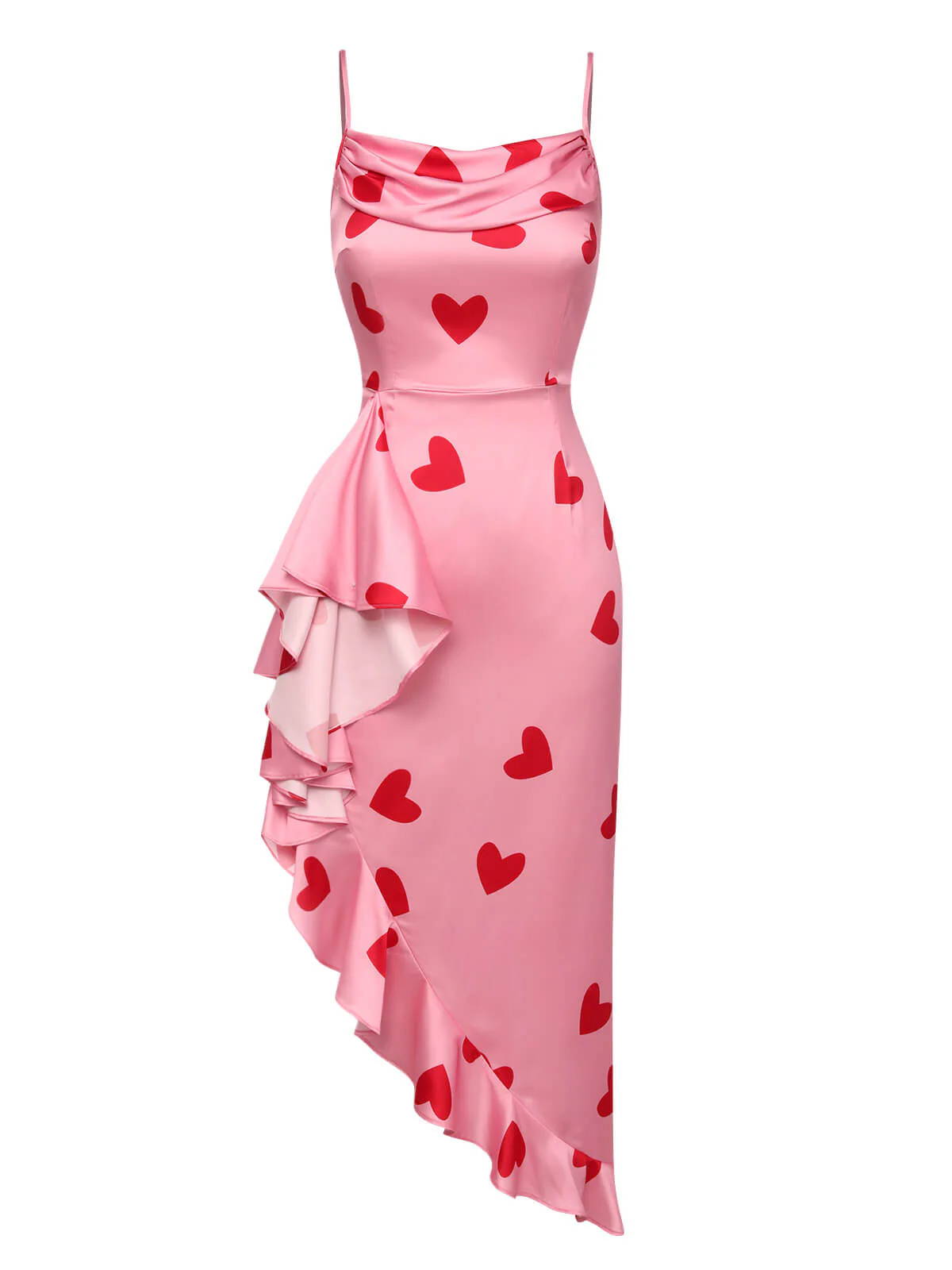 Pink 1960s Heart Cowl Collar Sling Dress - Image 2
