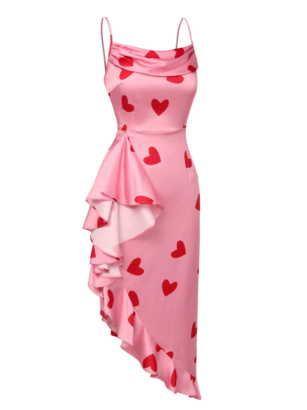 Pink 1960s Heart Cowl Collar Sling Dress - Image 3