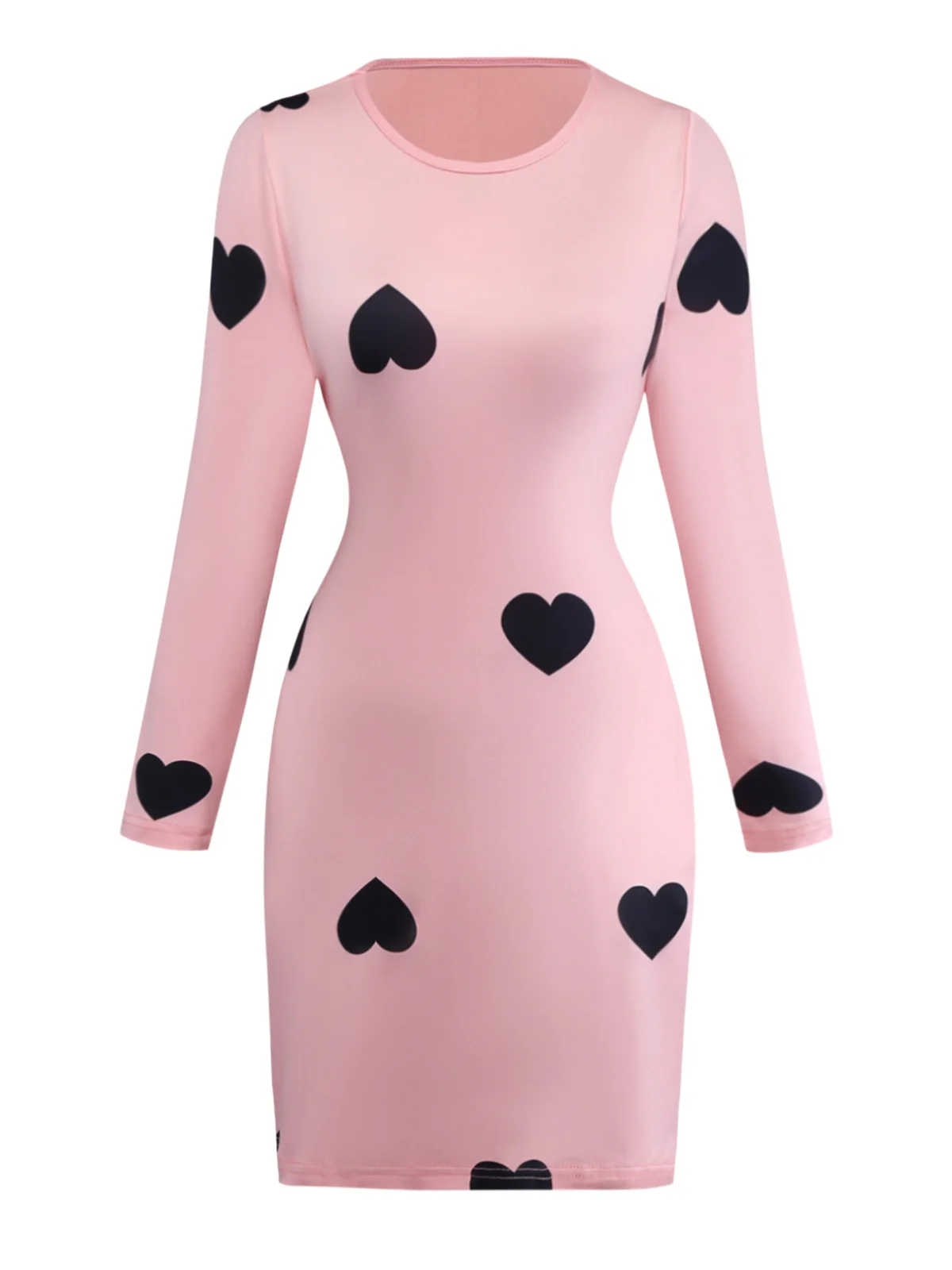 Pink 1960s Heart Round Neck Bodycon Dress - Image 2