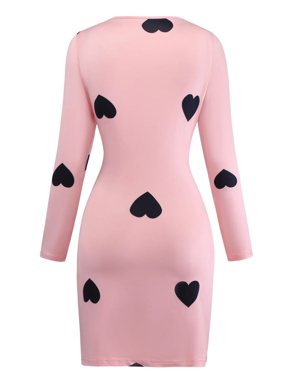 Pink 1960s Heart Round Neck Bodycon Dress - Image 3