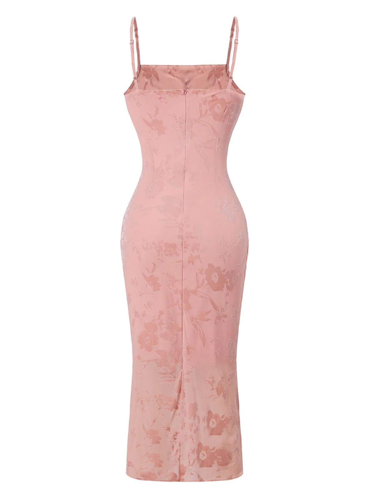 Pink 1960s Jacquard Satin Halter Bodycon Dress - Image 3