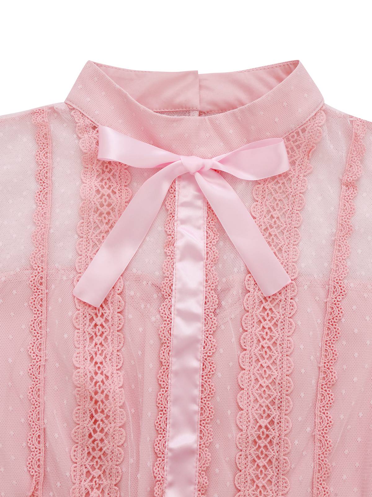 Pink 1960s Lace Trim Ribbon Bow Sleeveless Tulle Dress - Image 4