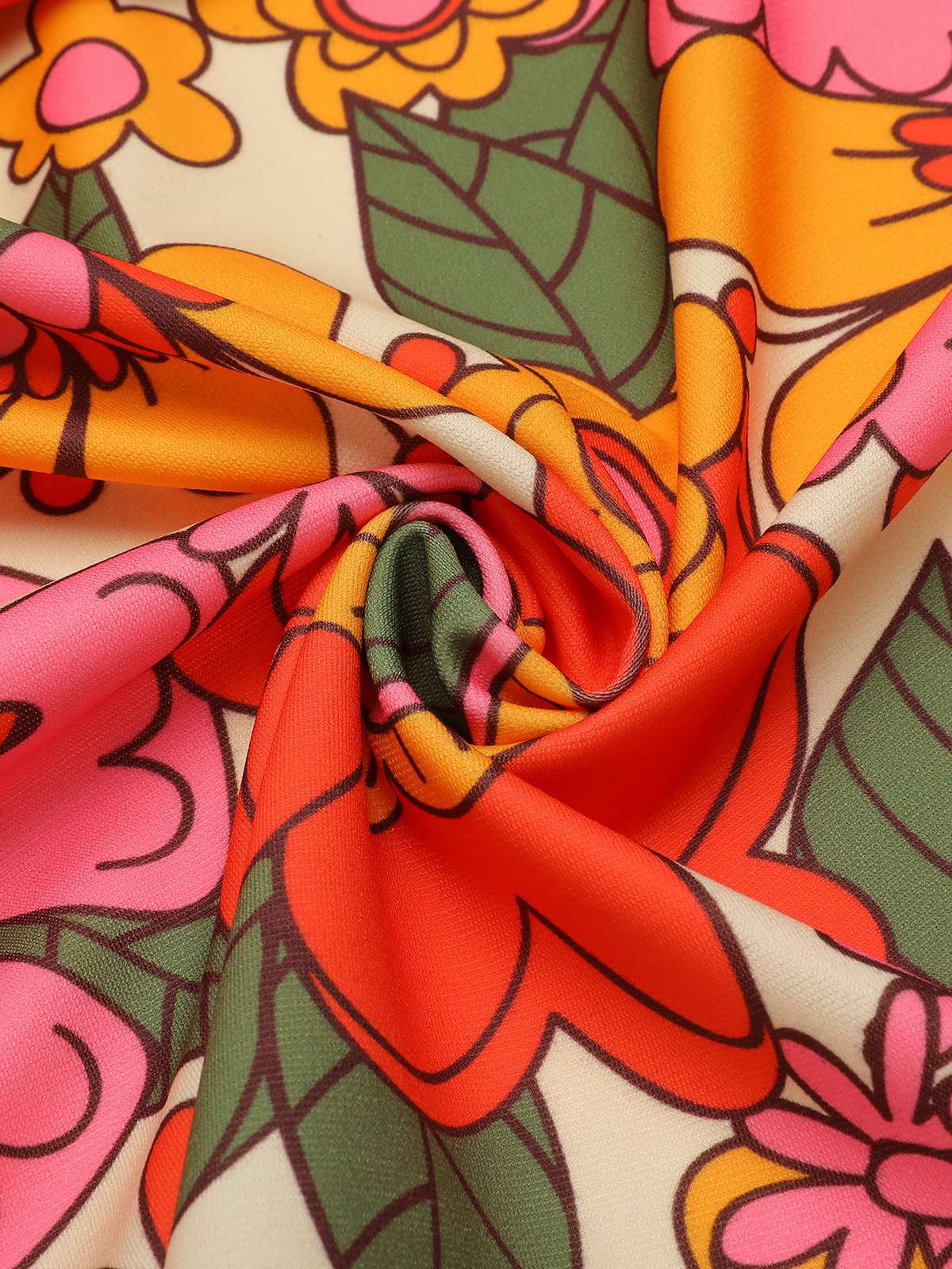 [Pre-Sale] Orange 1960s Lapel Flowers Patchwork Dress - Image 7