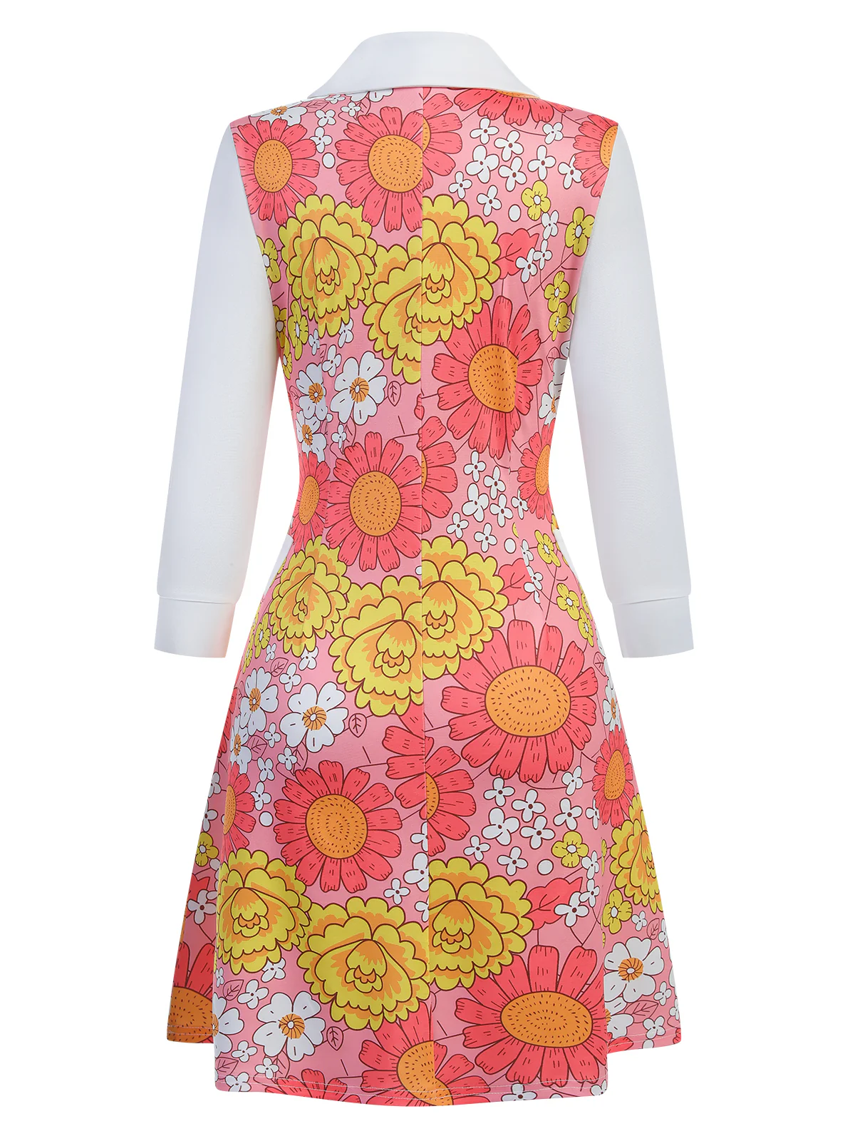 [Pre-Sale] Orange 1960s Lapel Flowers Patchwork Dress - Image 10