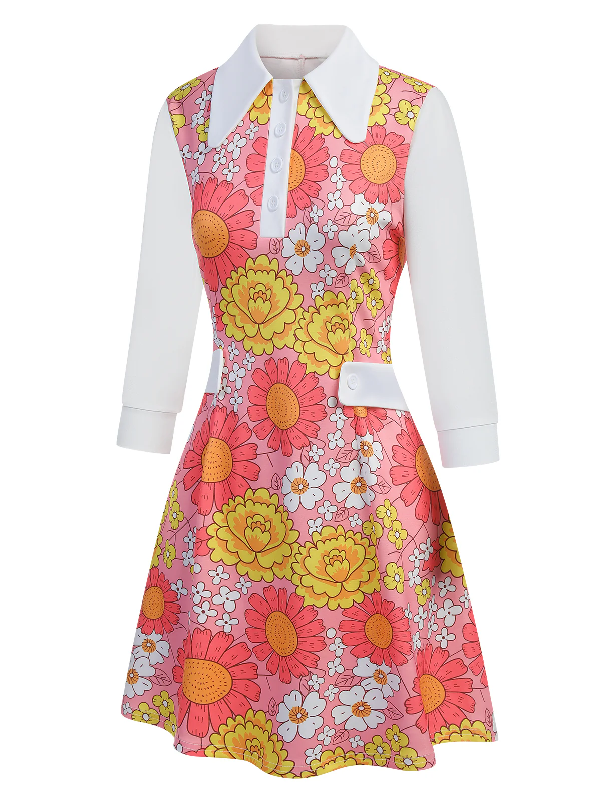 [Pre-Sale] Orange 1960s Lapel Flowers Patchwork Dress - Image 11