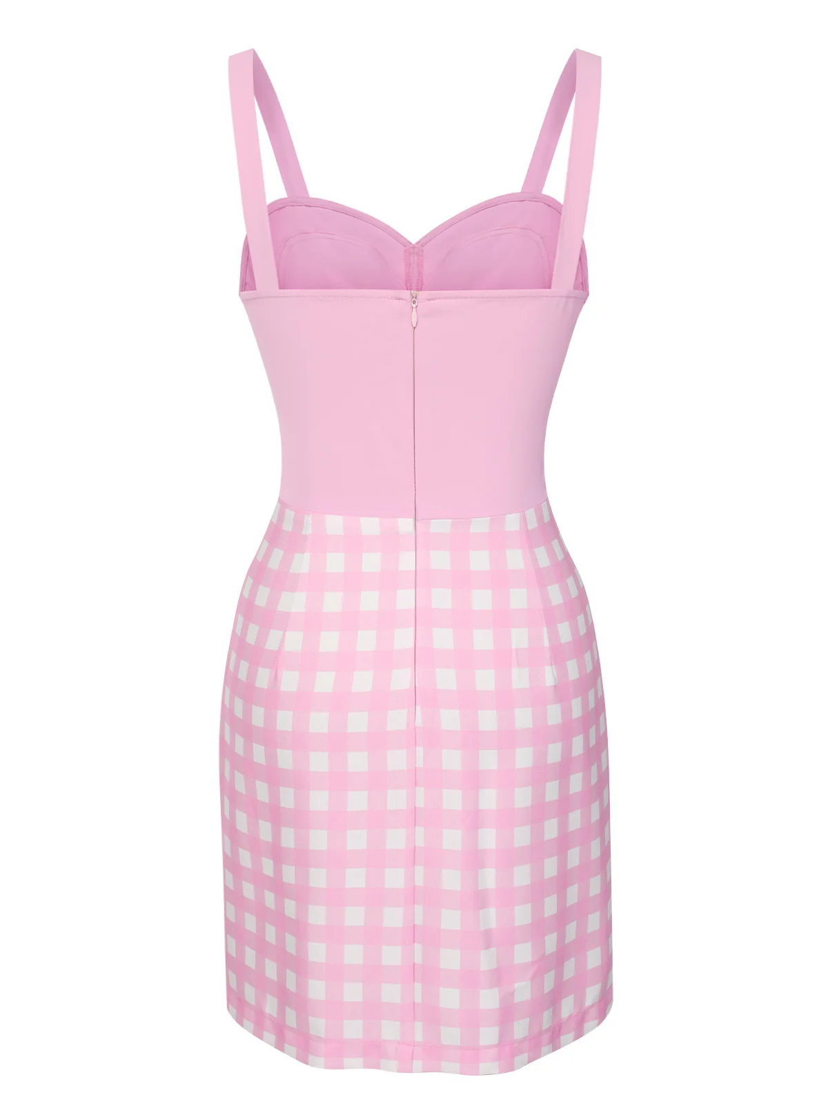 Pink 1960s Plaid Heart Slit Strap Dress - Image 5