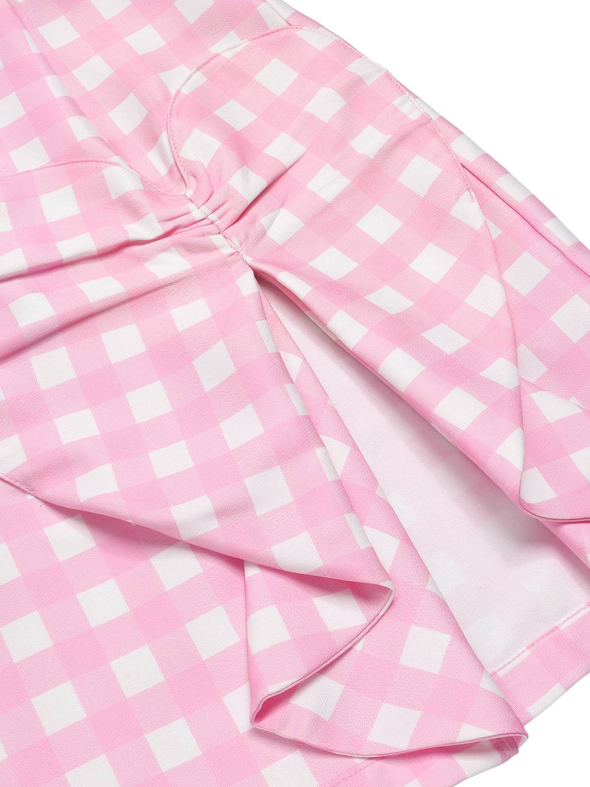 Pink 1960s Plaid Heart Slit Strap Dress - Image 7
