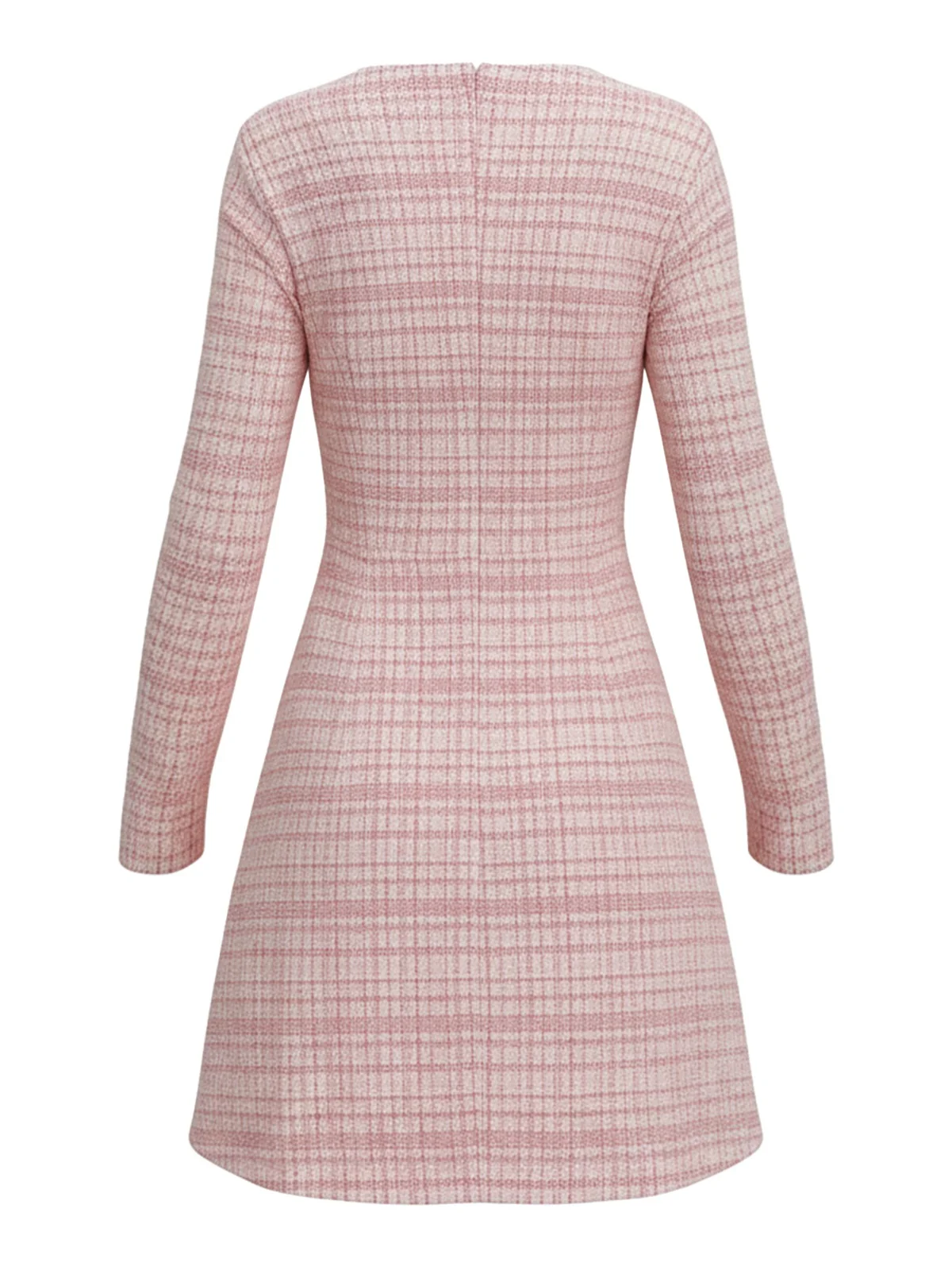 Pink 1960s Plaid Tweed Buttoned Square Neck Dress - Image 3