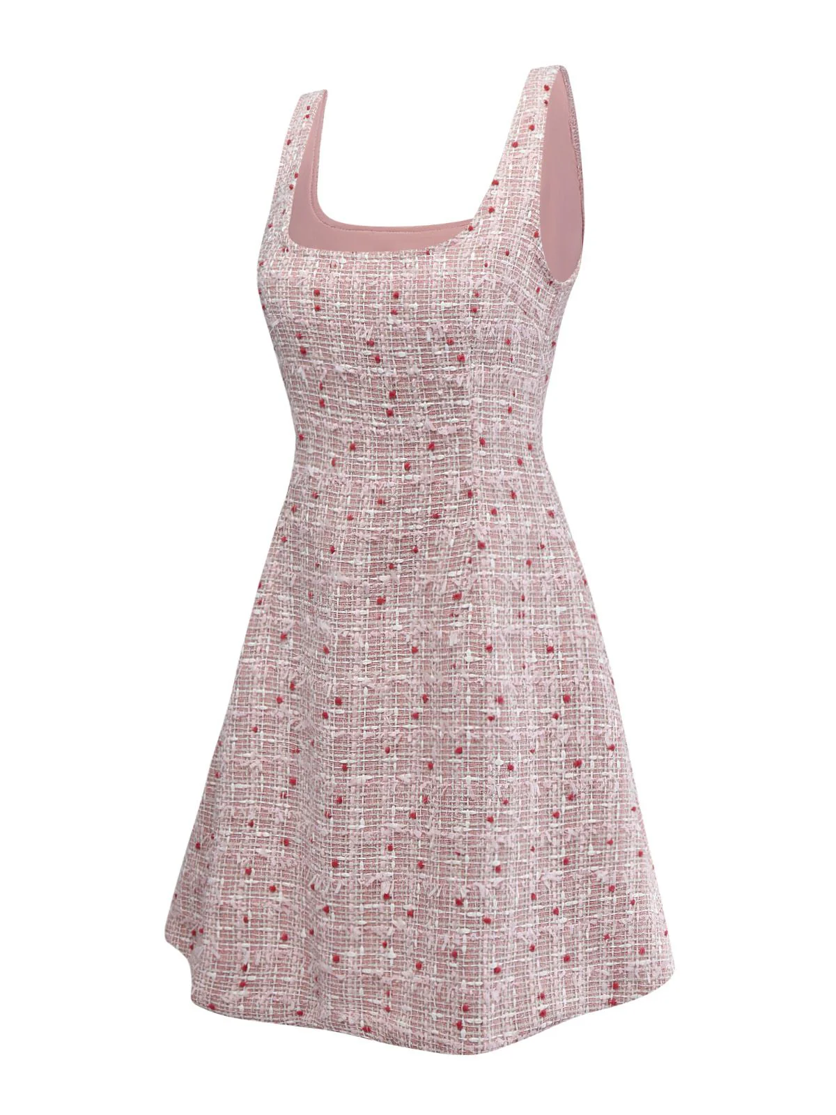 Pink 1960s Plaid Tweed Mini Pinafore Dress - Image 3