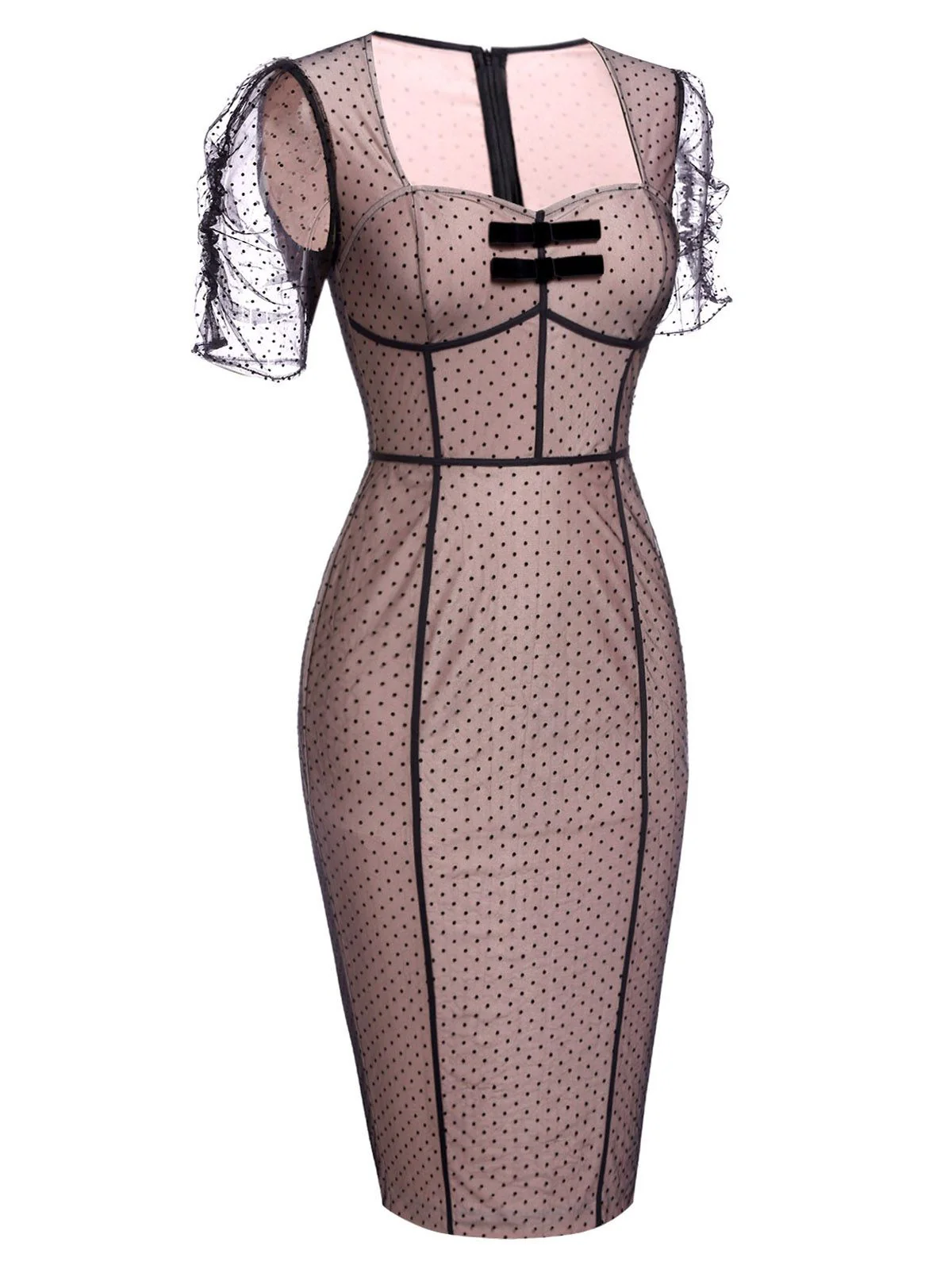 Pink 1960s Polka Dot Mesh Pencil Dress - Image 3