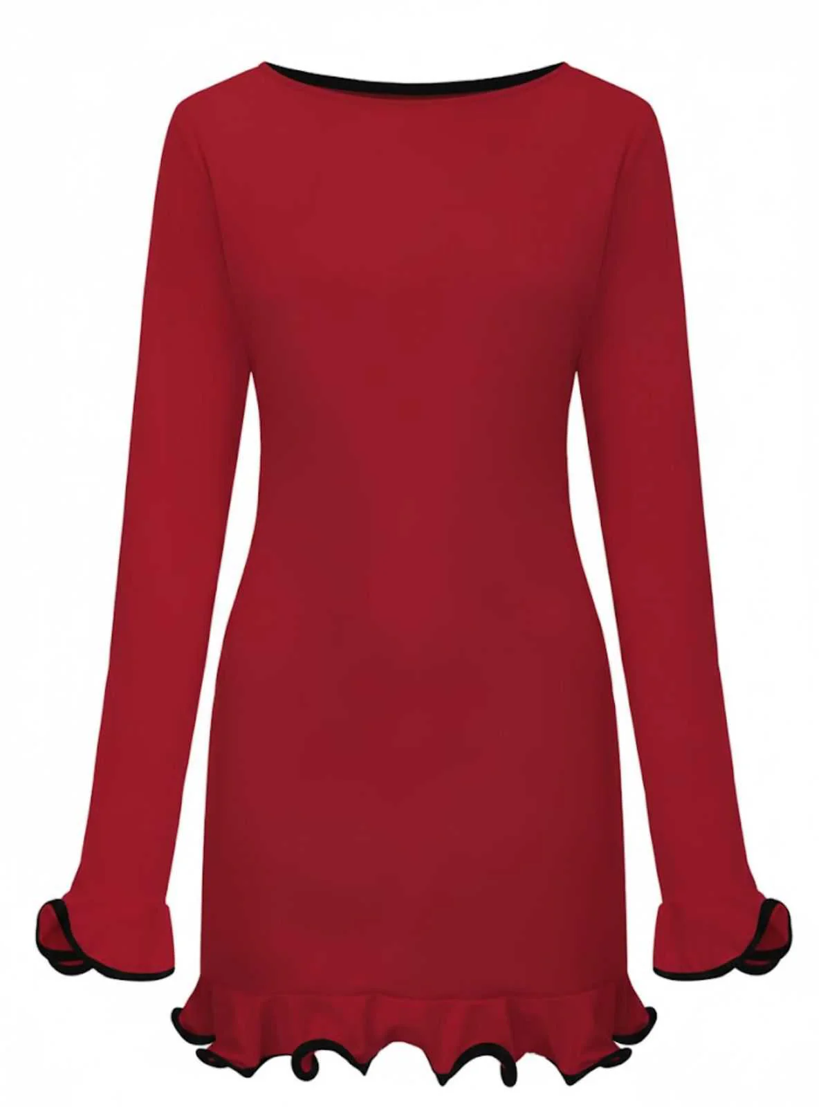 Pink 1960s Ruffle Hem Long Sleeve Dress - Image 2