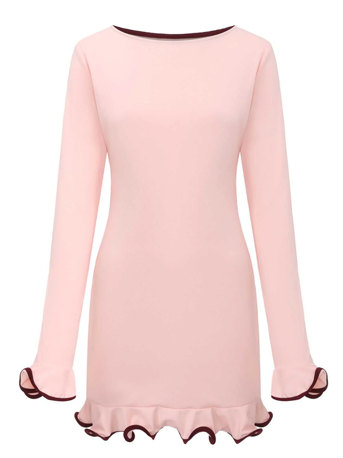 Pink 1960s Ruffle Hem Long Sleeve Dress - Image 4