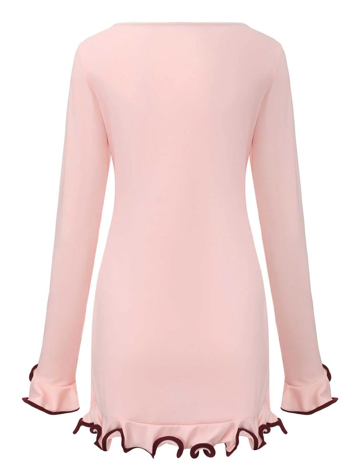 Pink 1960s Ruffle Hem Long Sleeve Dress - Image 5