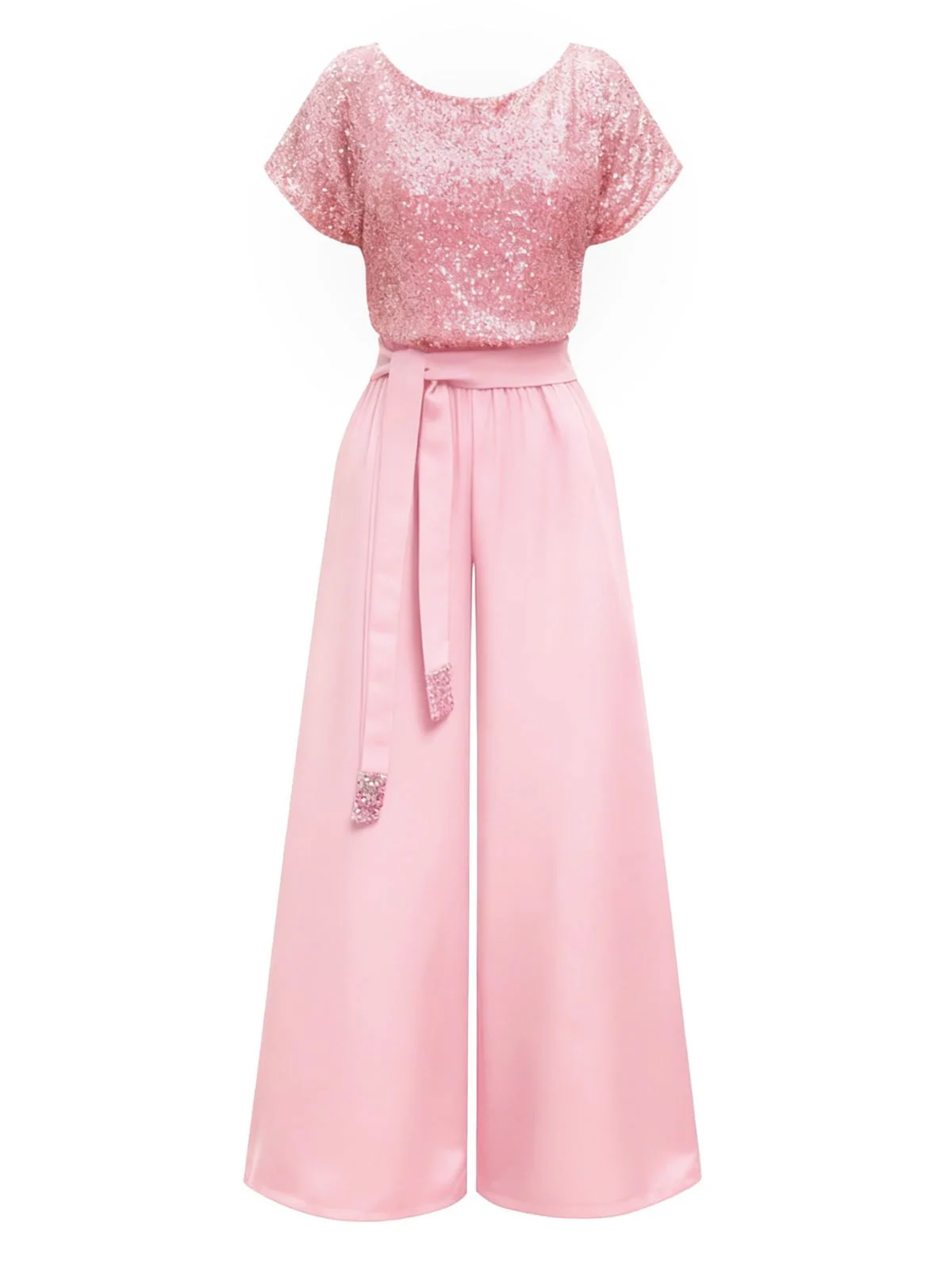 Pink 1960s Sequined Wide-Leg Jumpsuit - Image 2