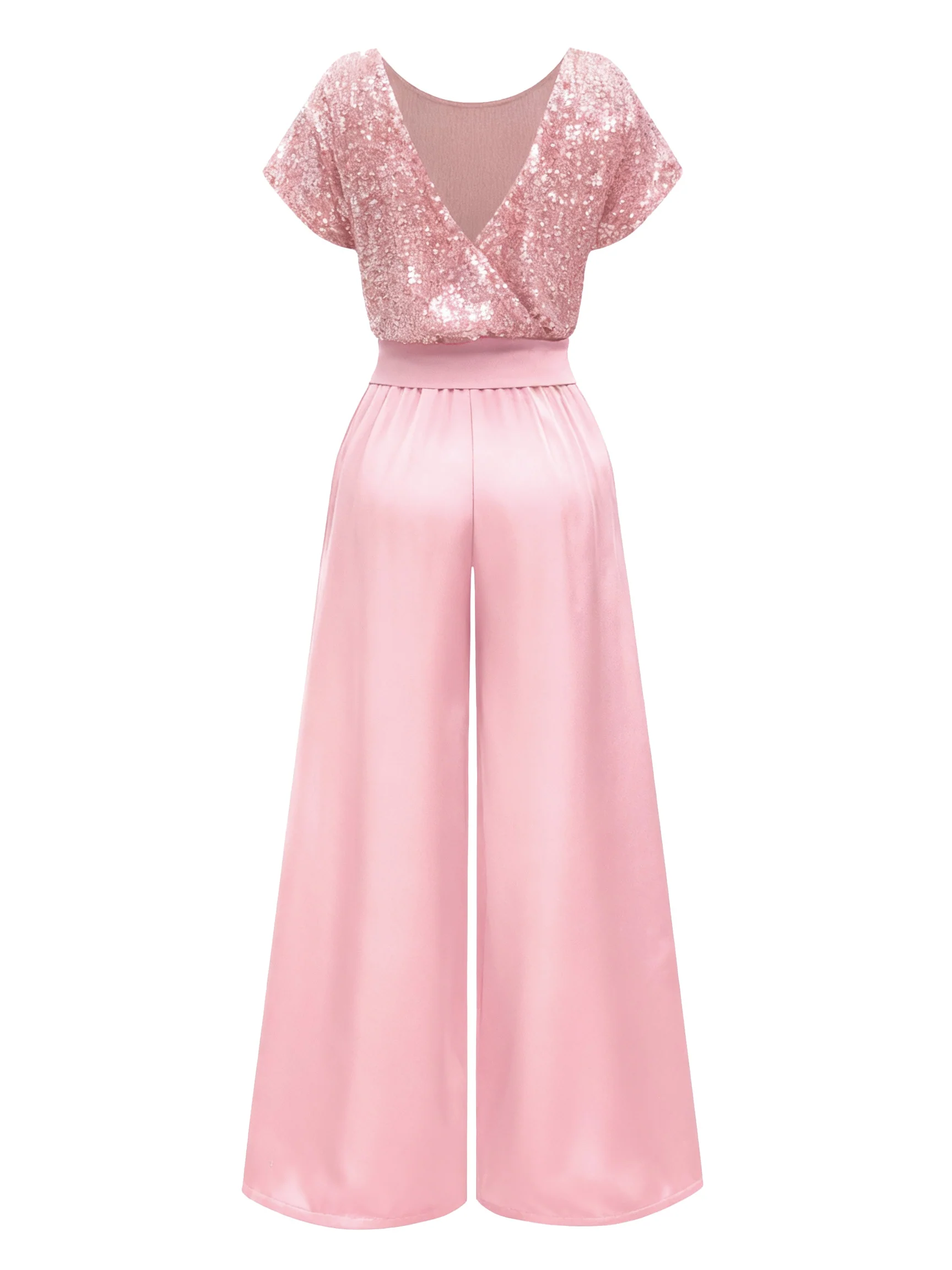 Pink 1960s Sequined Wide-Leg Jumpsuit - Image 3