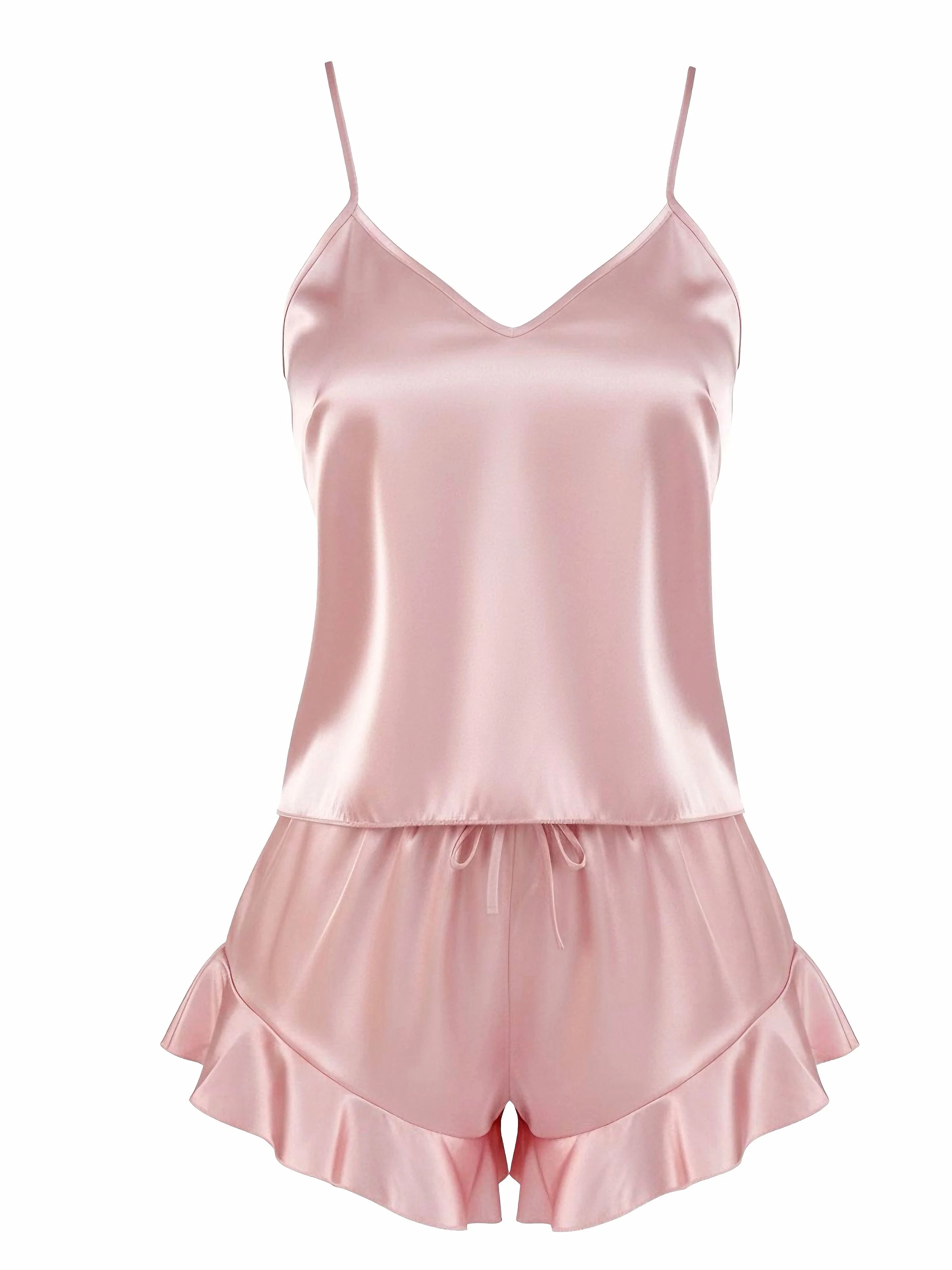 Pink 1960s Slip Ruffle Satin Pajama Set - Image 2