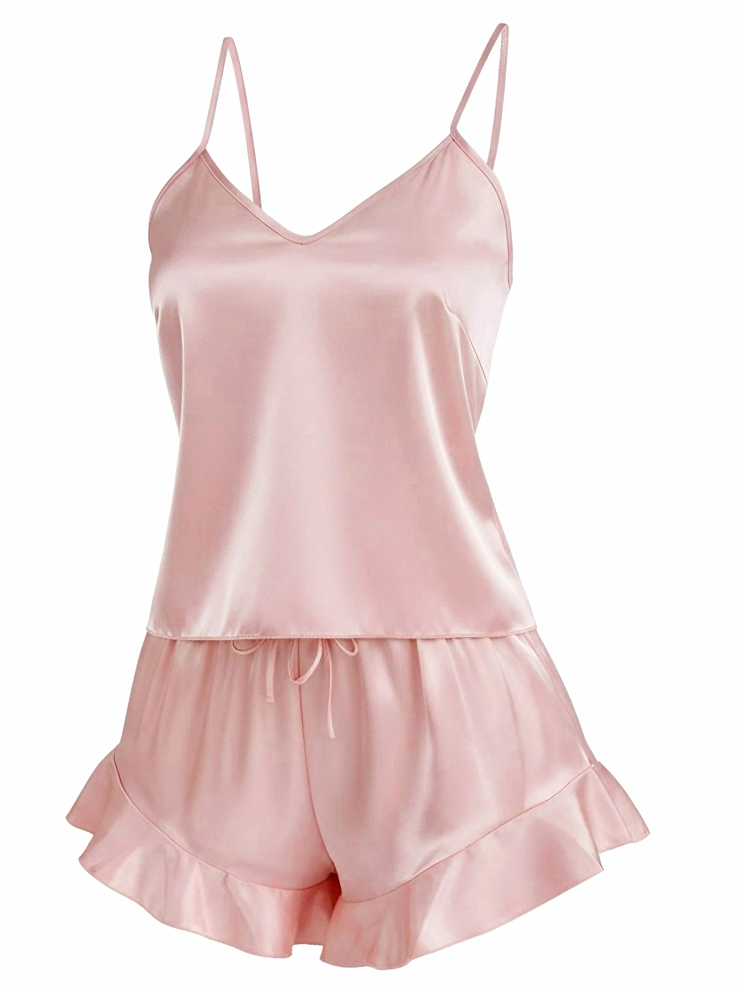Pink 1960s Slip Ruffle Satin Pajama Set - Image 3
