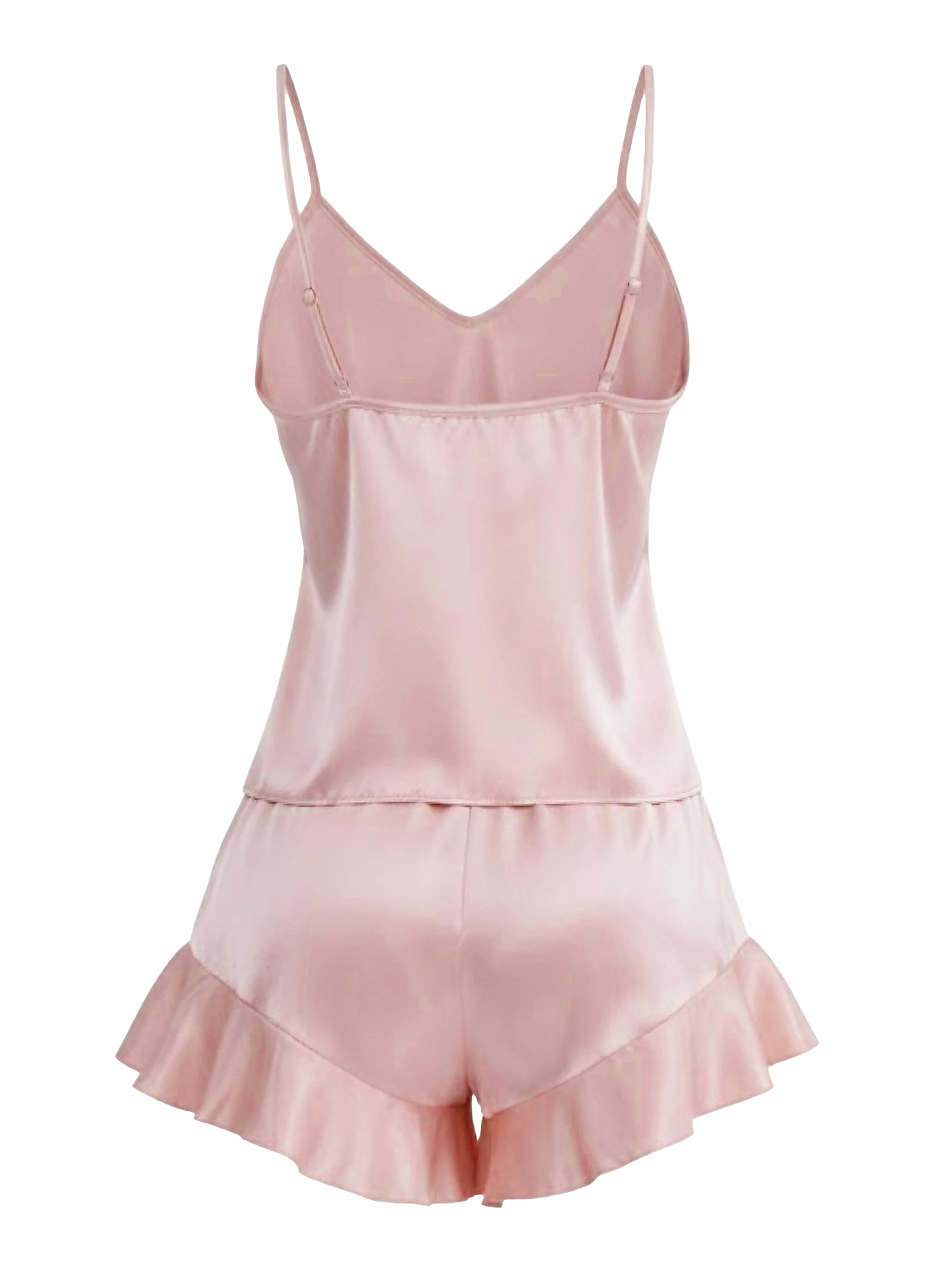 Pink 1960s Slip Ruffle Satin Pajama Set - Image 4