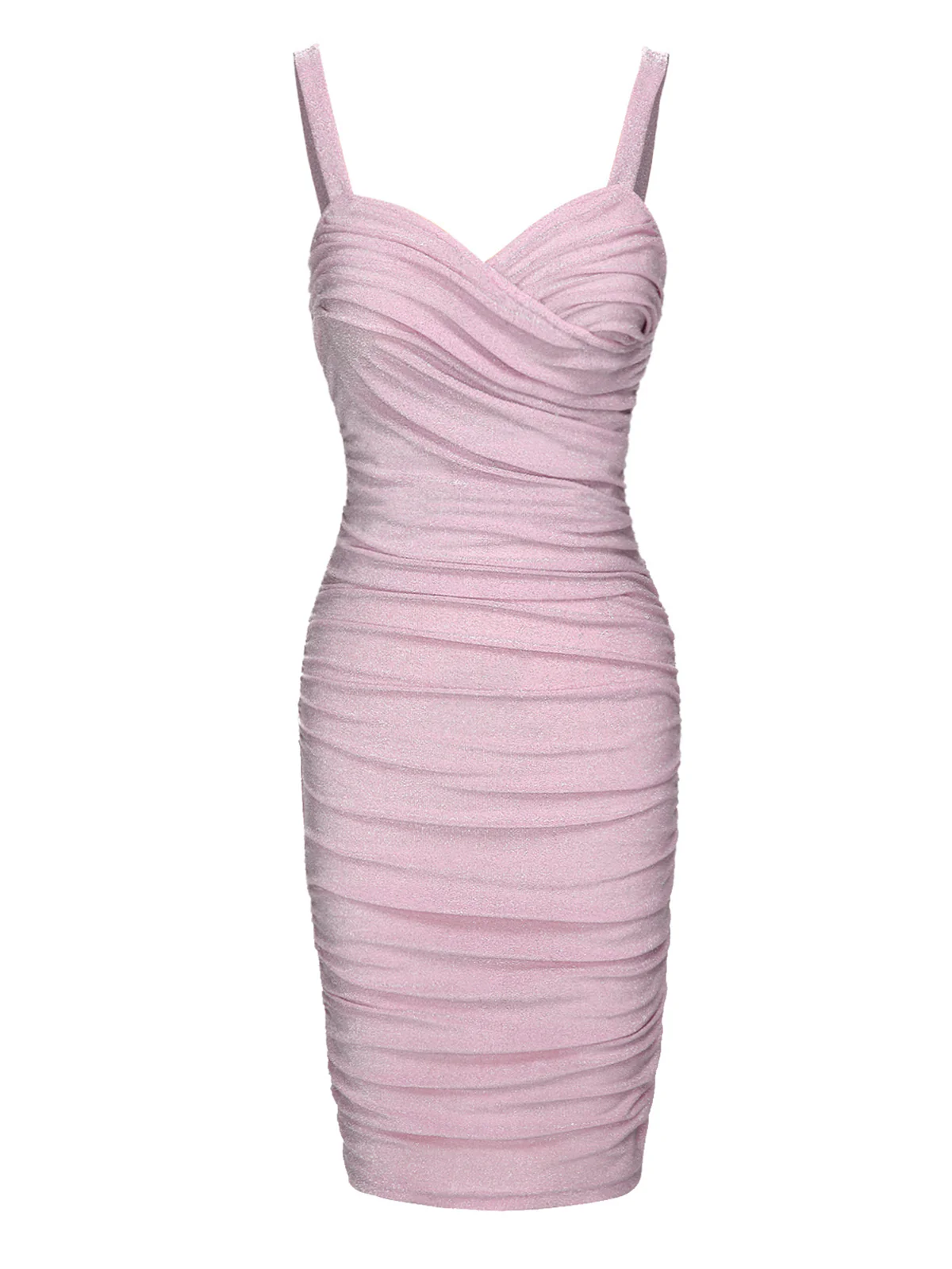 Pink 1960s Solid Glitter Pleated Strap Dress - Image 2