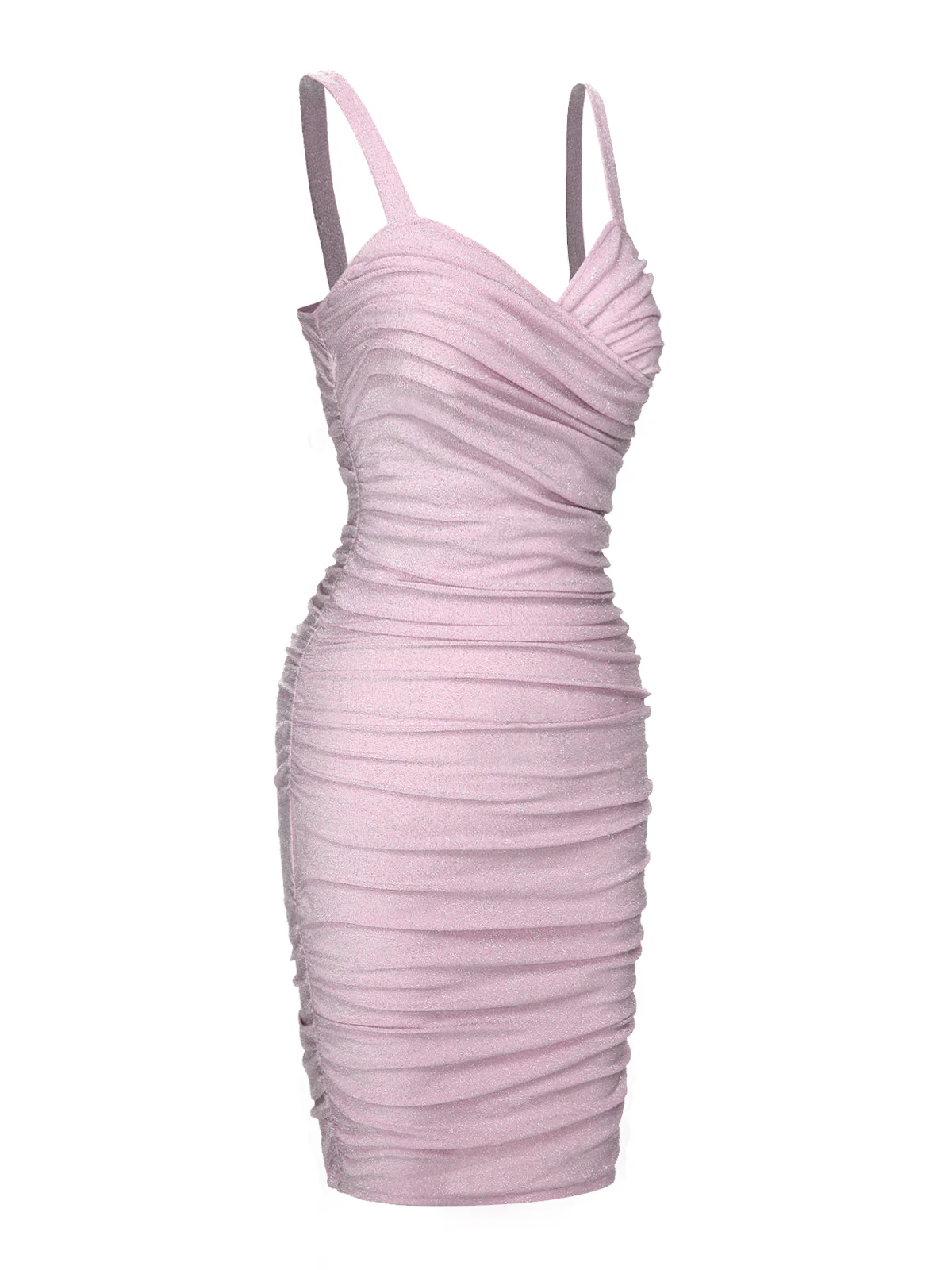 Pink 1960s Solid Glitter Pleated Strap Dress - Image 3