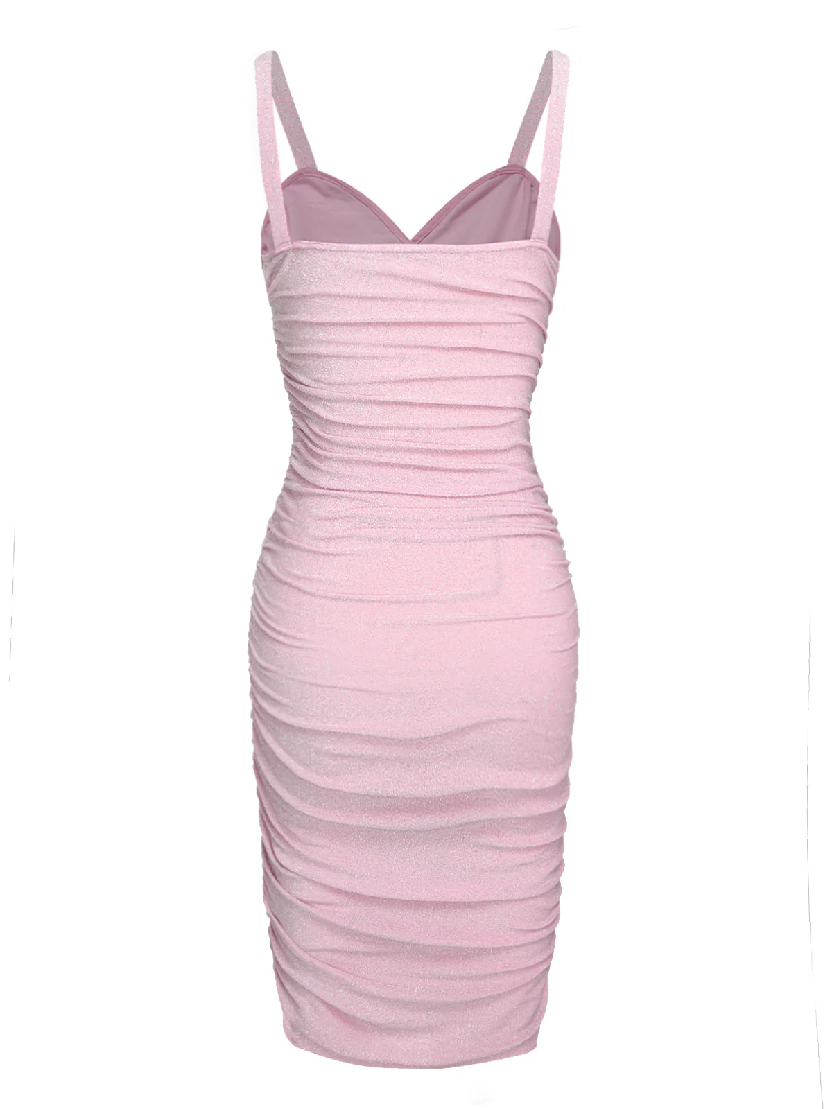 Pink 1960s Solid Glitter Pleated Strap Dress - Image 4