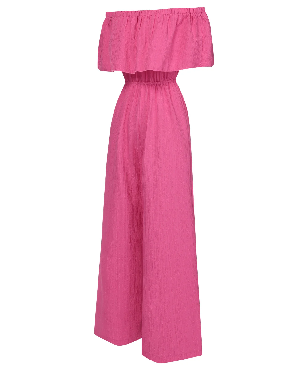Pink 1960s Solid Off-Shoulder Wideleg Jumpsuit - Image 6