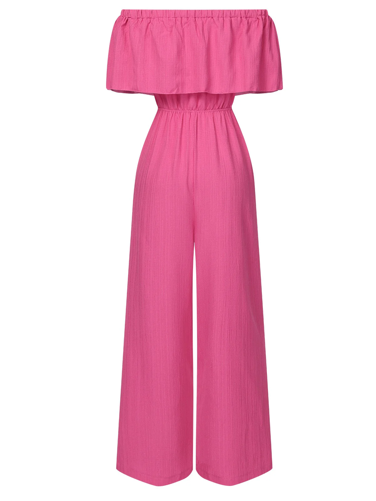 Pink 1960s Solid Off-Shoulder Wideleg Jumpsuit - Image 7
