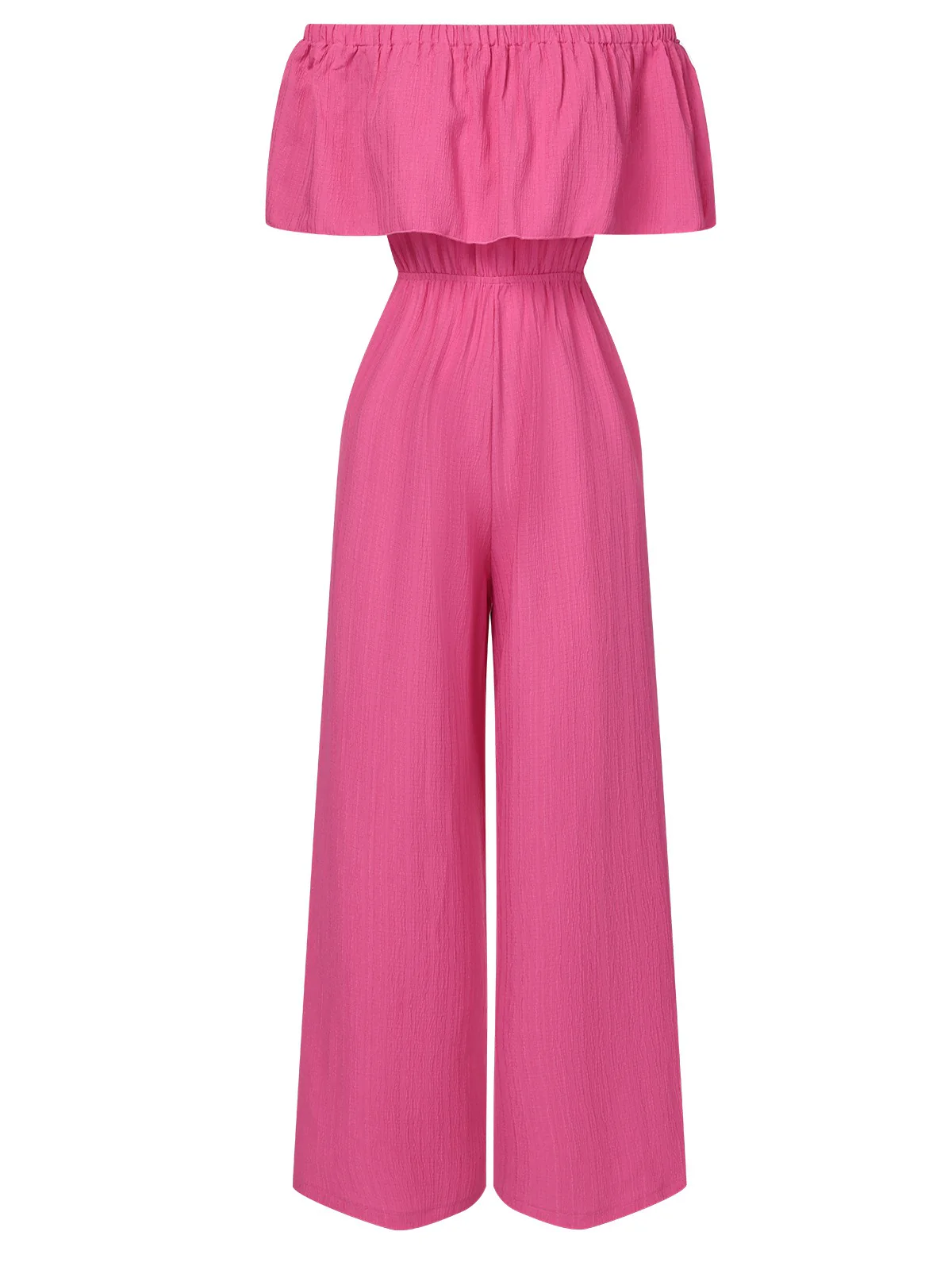 Pink 1960s Solid Off-Shoulder Wideleg Jumpsuit - Image 8