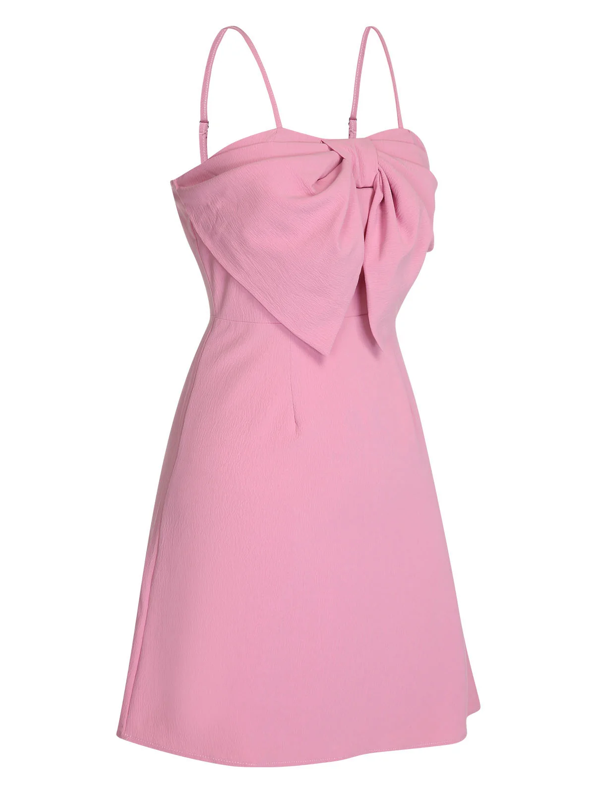 Pink 1960s Solid Spaghetti Straps Bow Dress - Image 3