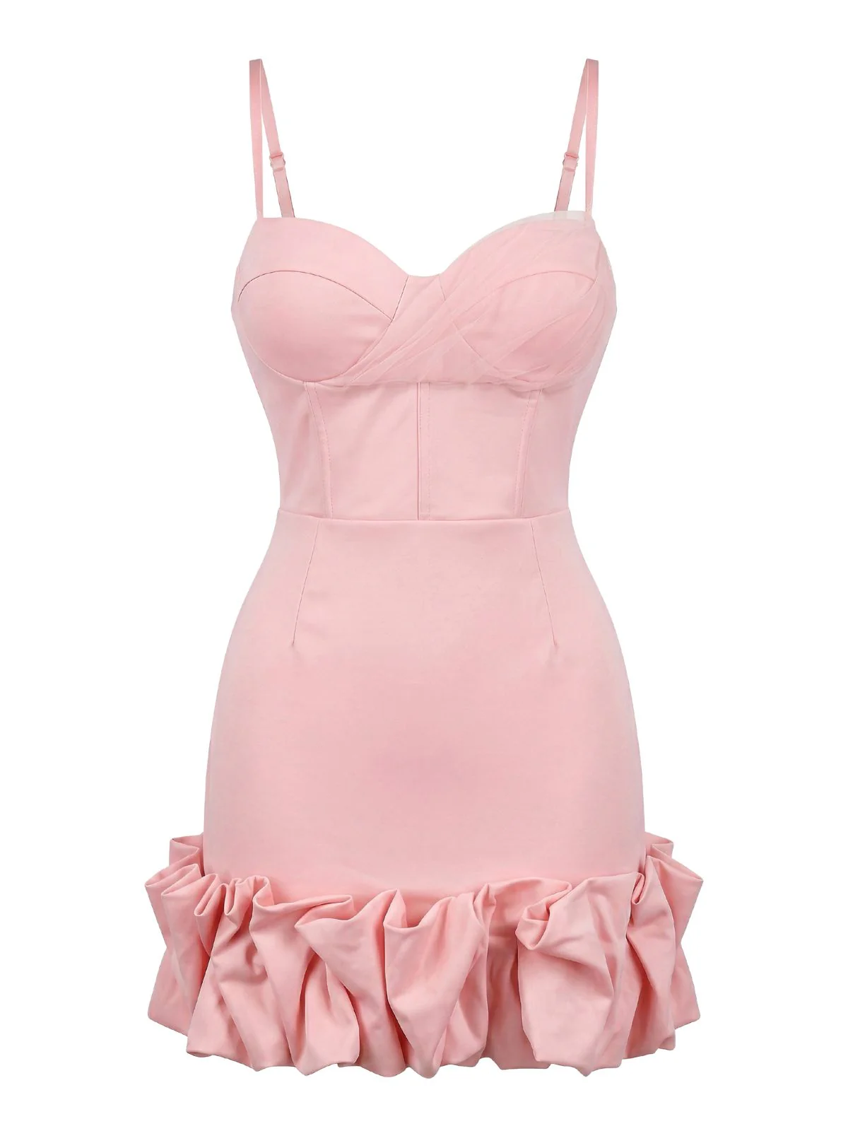 Pink 1960s Spaghetti Strap Ruffle Hem Dress - Image 2