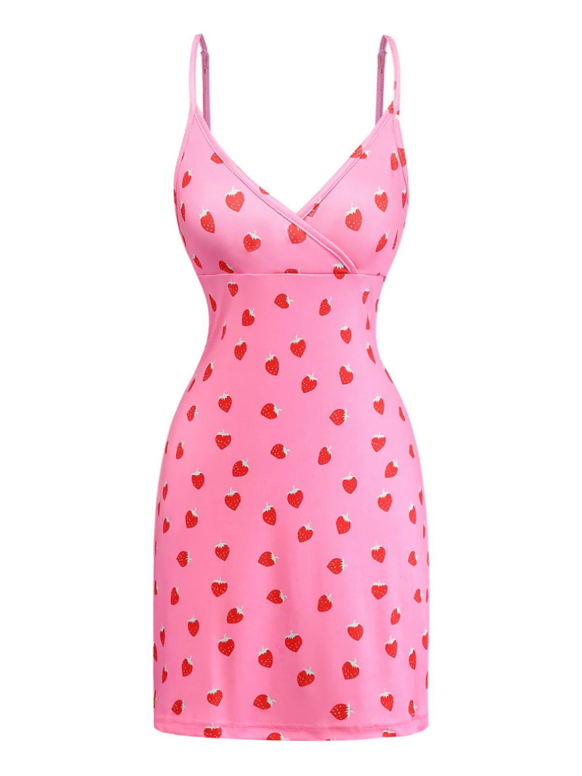 Pink 1960s Strawberry Deep V-Neck Mini Dress - Image 2