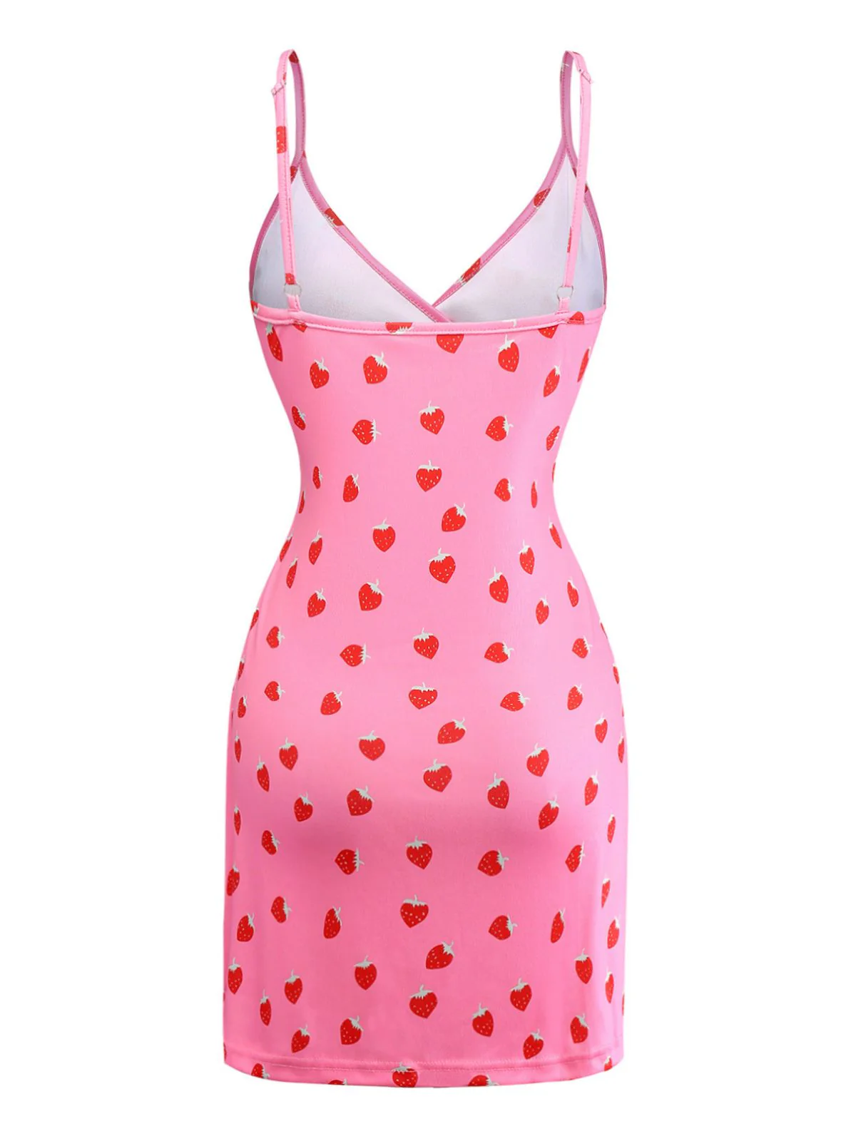 Pink 1960s Strawberry Deep V-Neck Mini Dress - Image 3