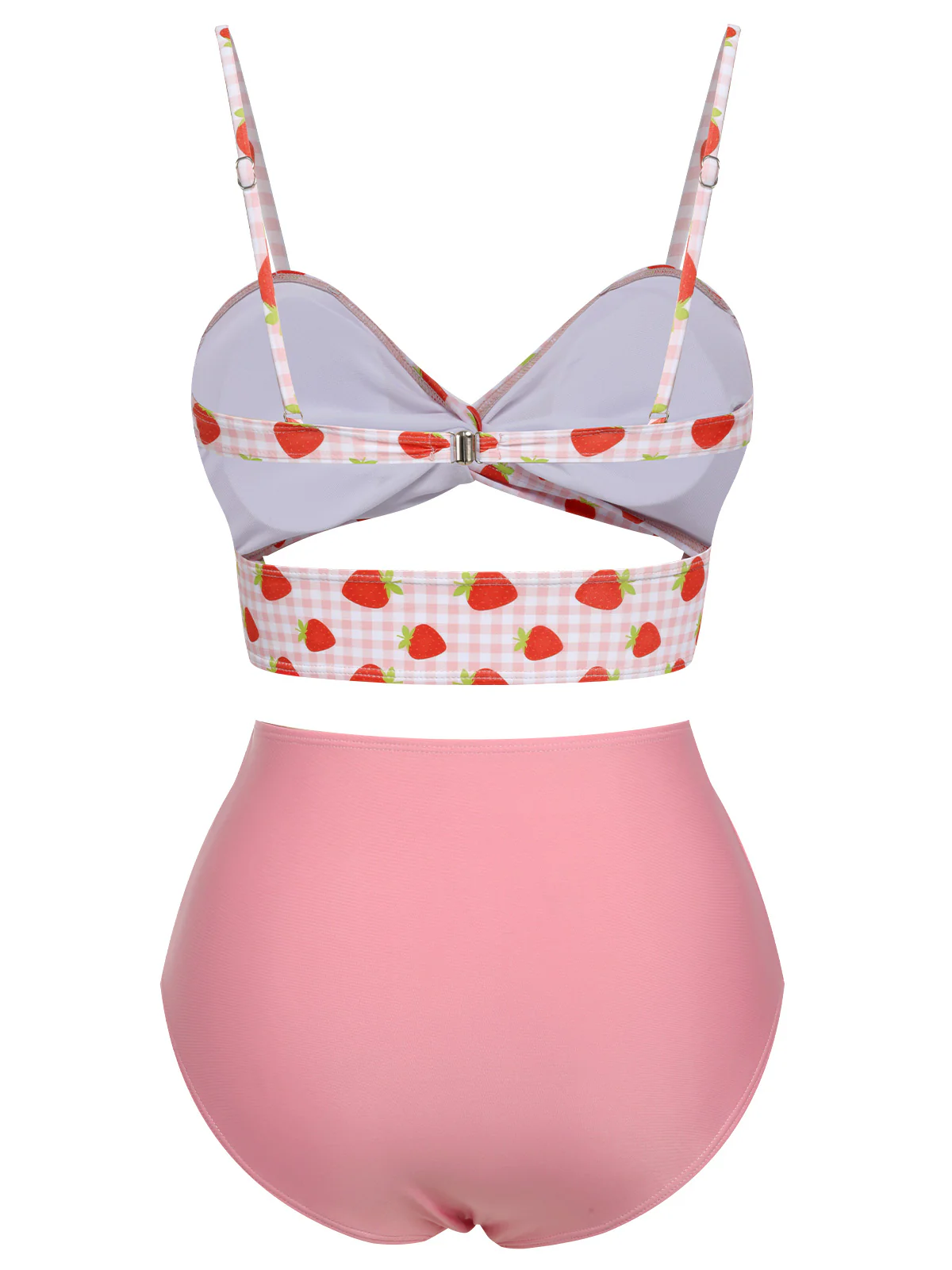 Pink 1960s Strawberry Plaid Halter Swimsuit - Image 4