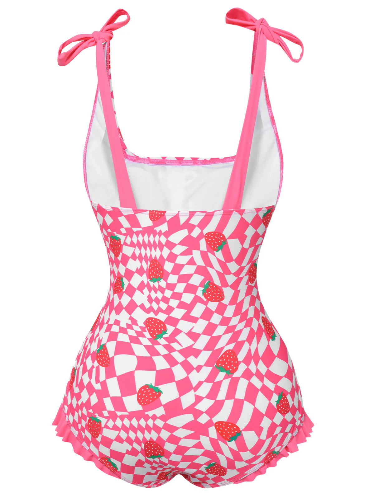 Pink 1960s Strawberry Plaid One-Piece Swimsuit - Image 4