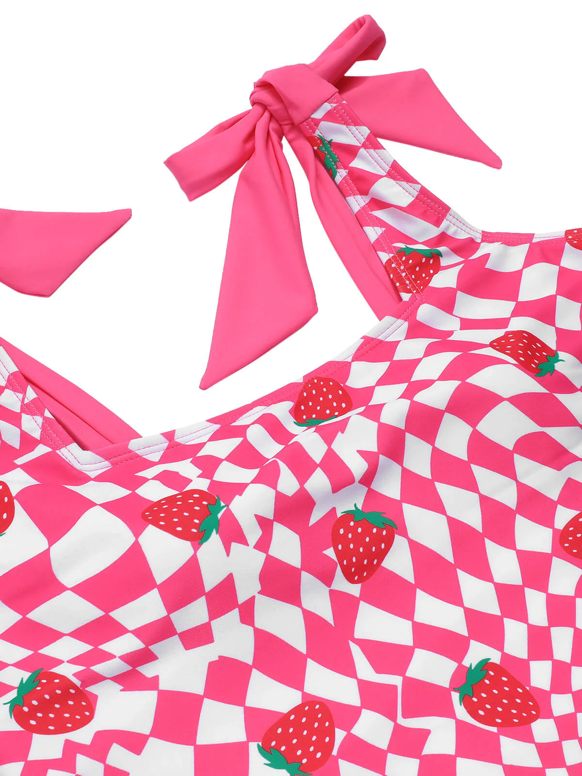 Pink 1960s Strawberry Plaid One-Piece Swimsuit - Image 5