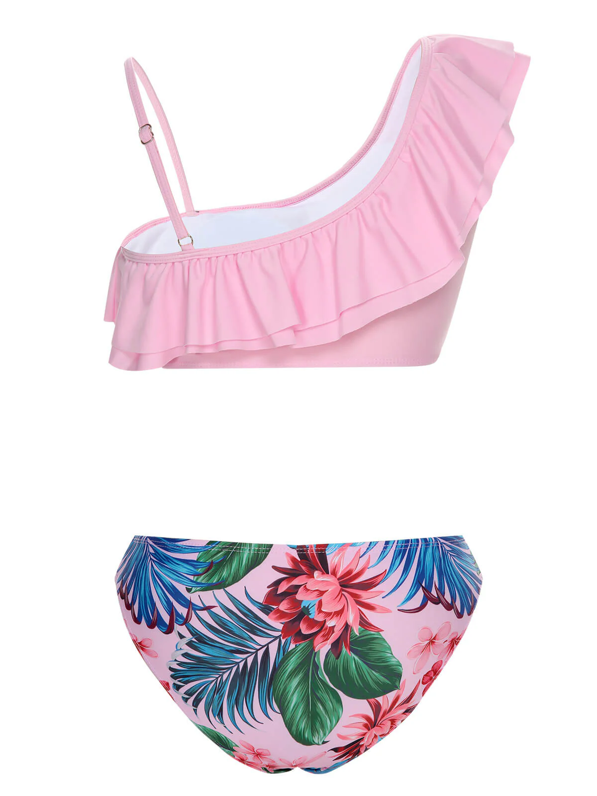 Pink 1960s Tropical Plants Ruffles Swimsuit - Image 3